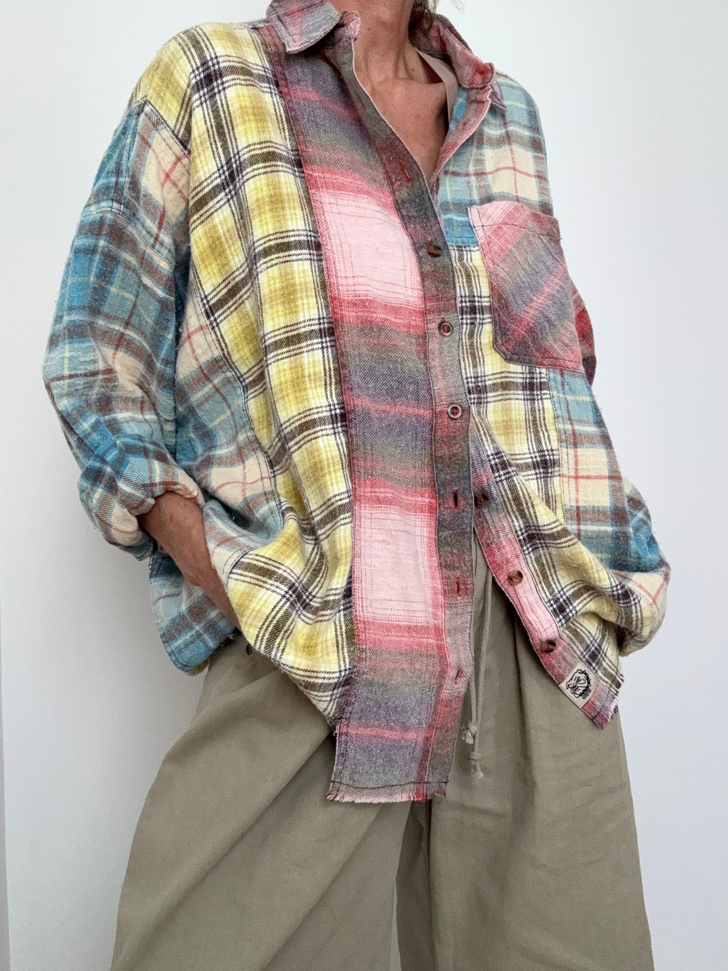 urban outfitters Shirts Pastel Patchwork Flannel Shirt