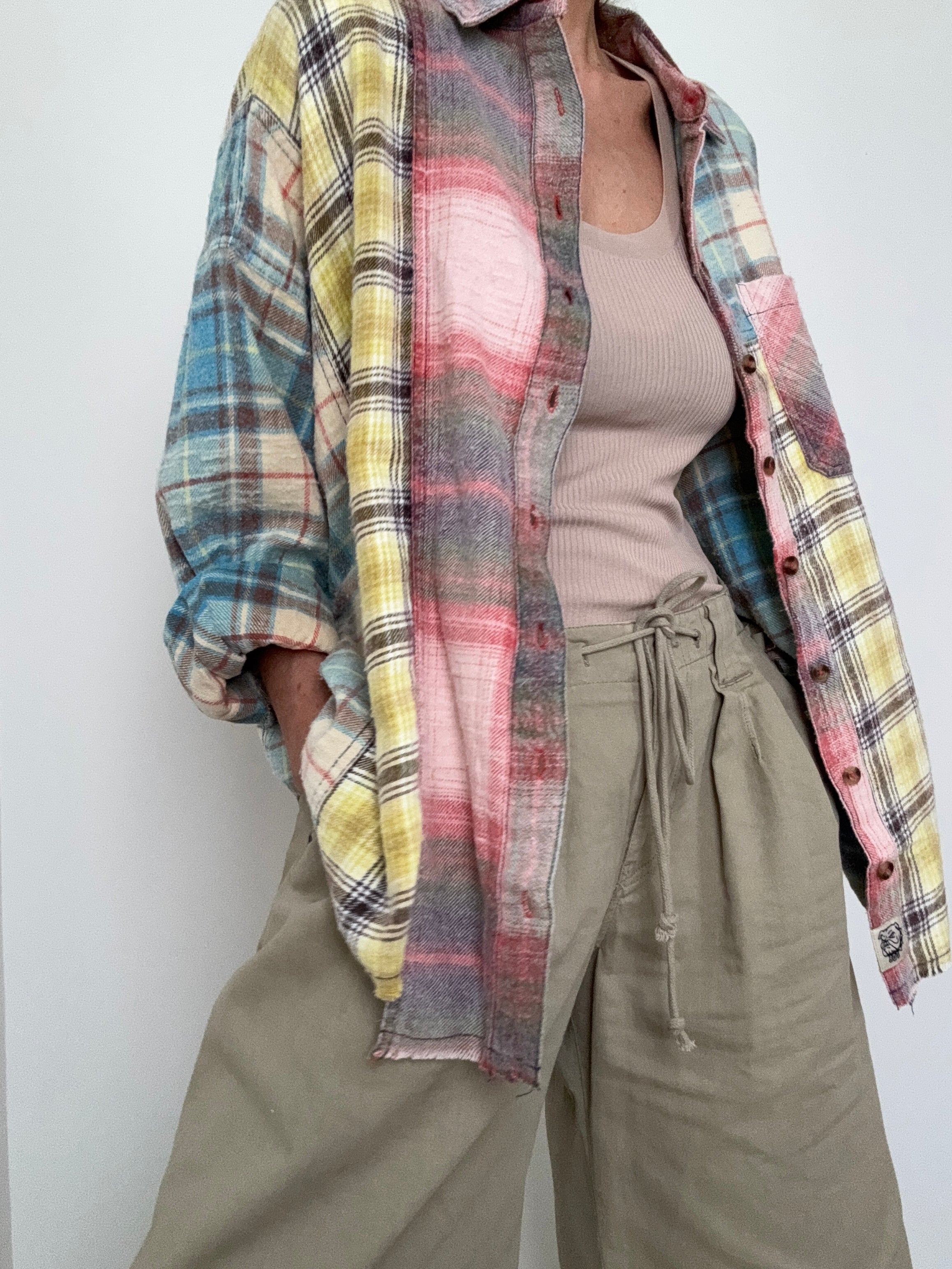 urban outfitters Shirts Pastel Patchwork Flannel Shirt