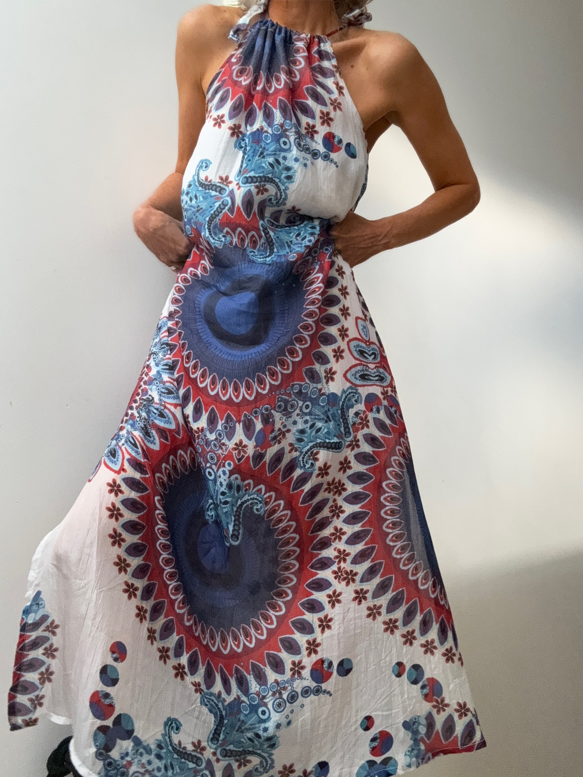 Handprinted Silk Maxi Dress Isla | Dresses