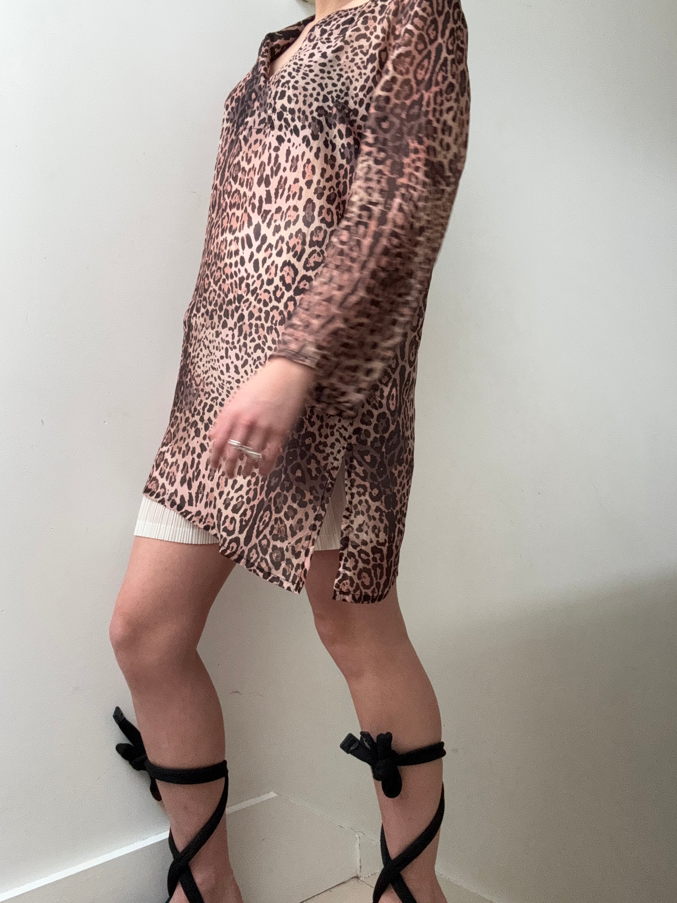 Handprinted Silk Kaftano Corto Leopard | Kaftans