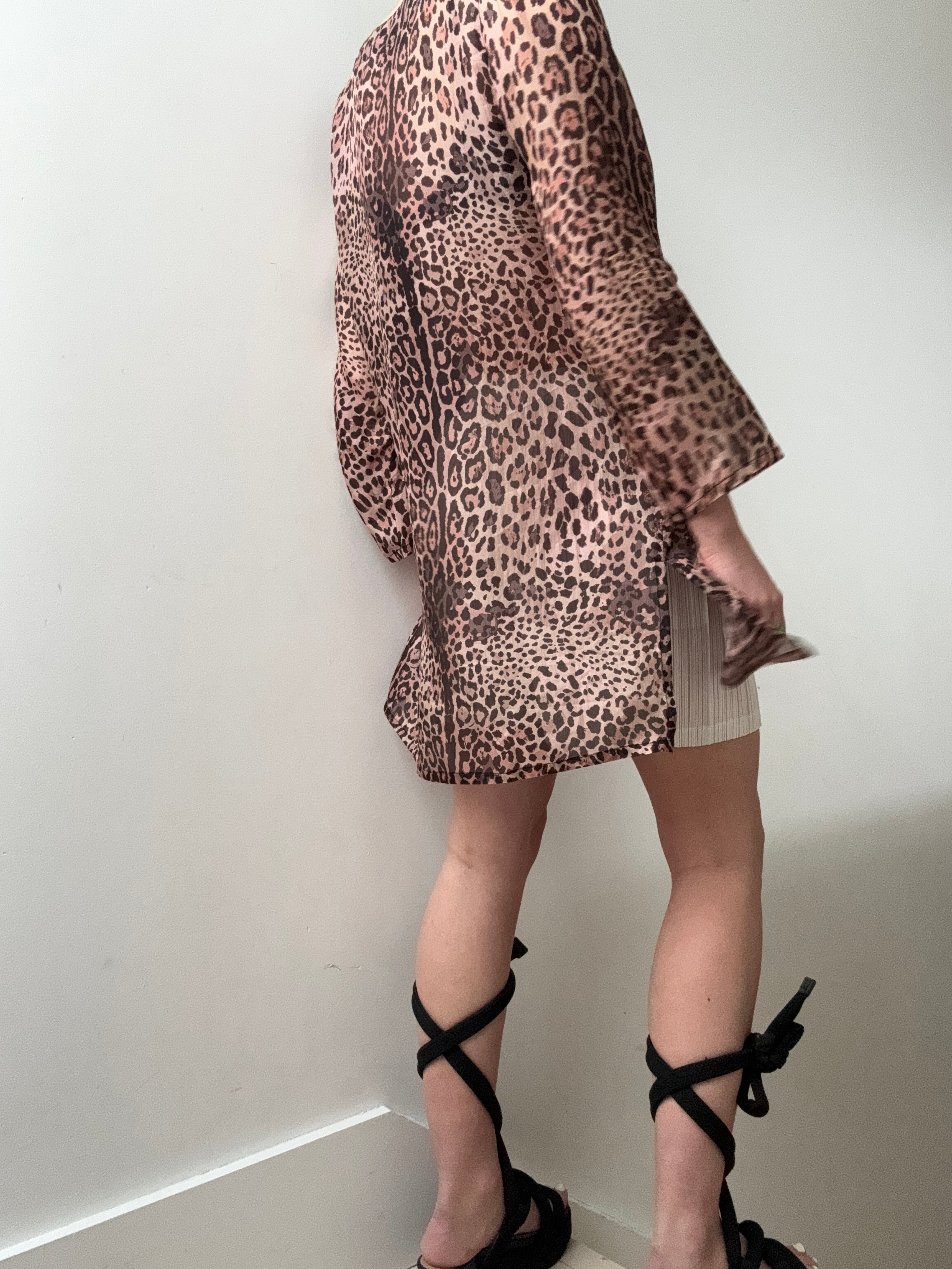 Handprinted Silk Kaftano Corto Leopard | Kaftans
