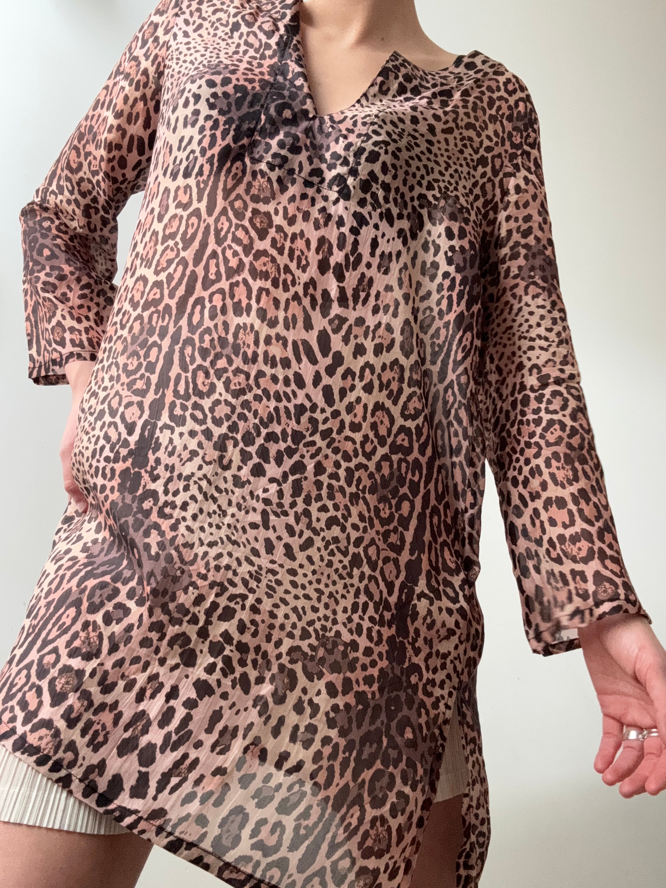 Handprinted Silk Kaftano Corto Leopard | Kaftans