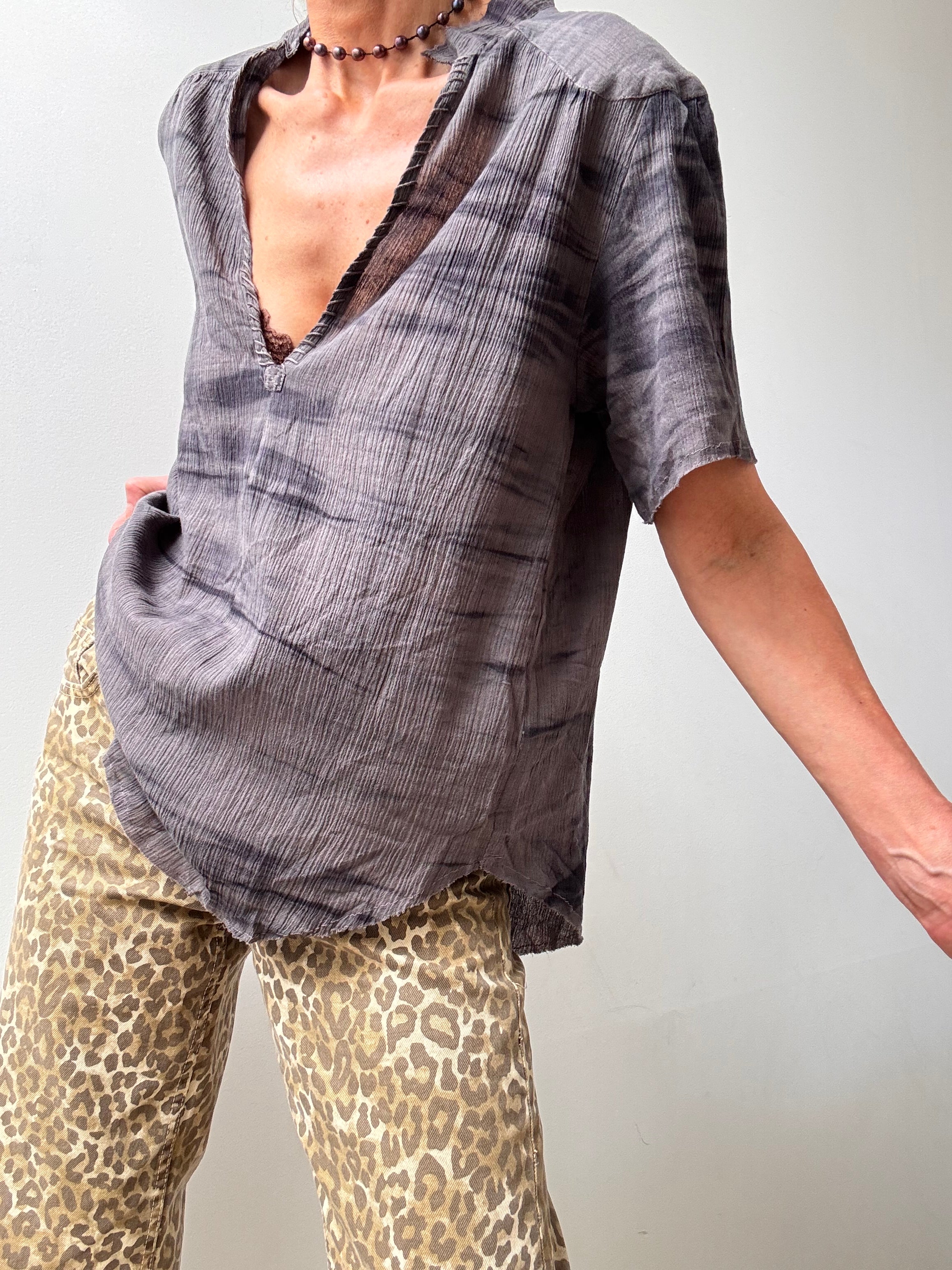 Tassy Cotton Gauze Top Charcoal | Tops