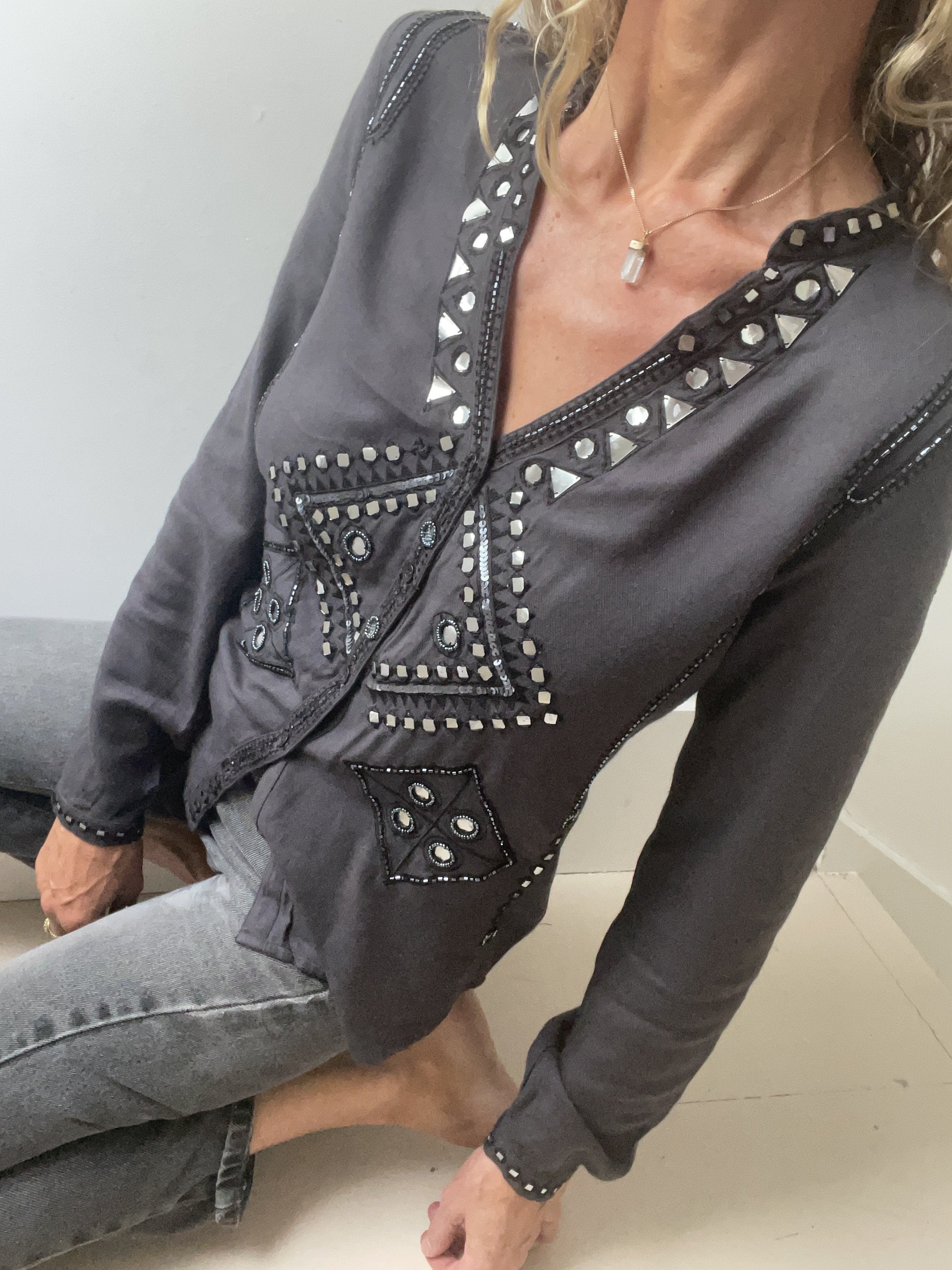 Antik Batik Sequin Button up Top | Tops