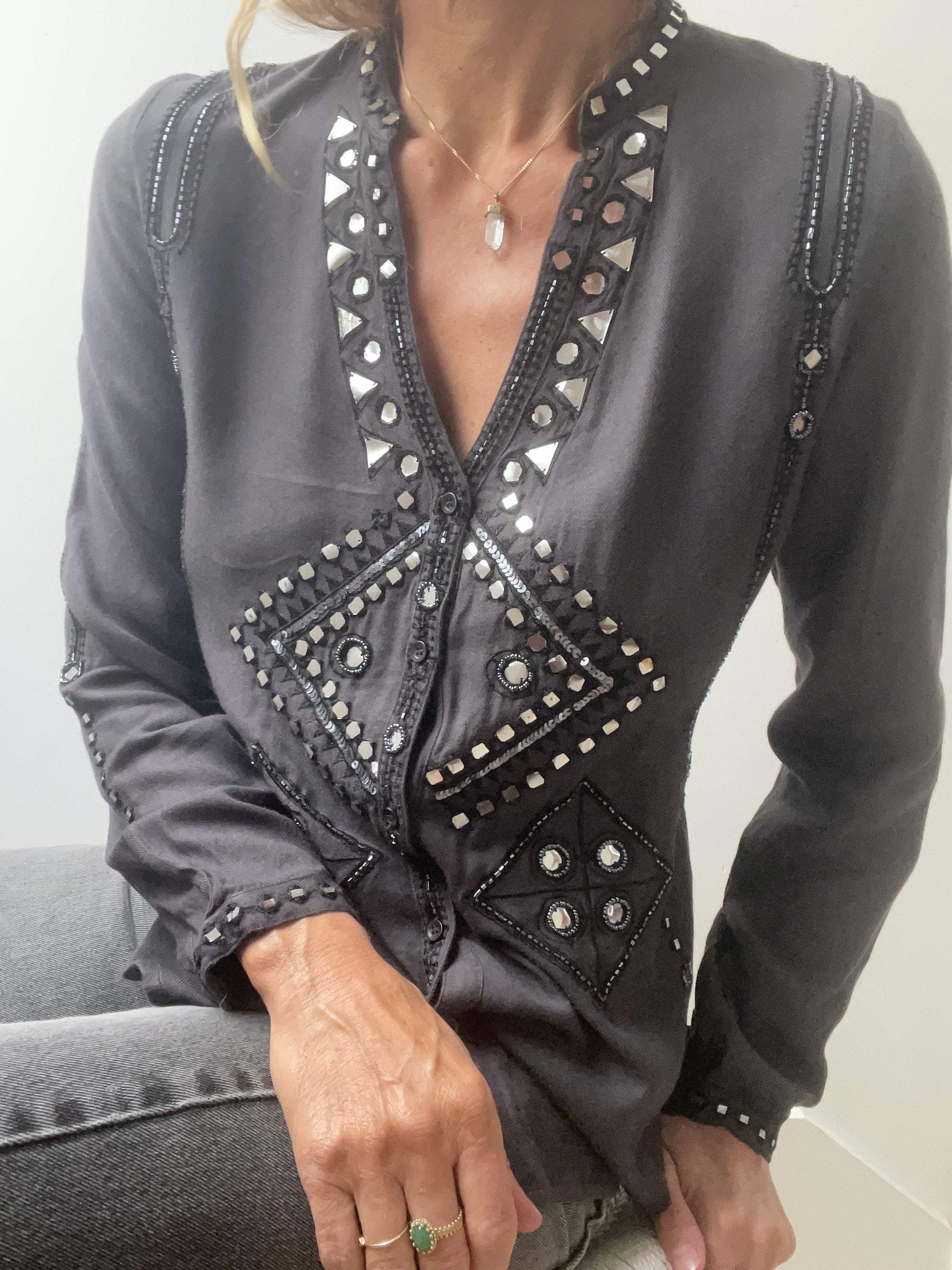 Antik Batik Sequin Button up Top | Tops