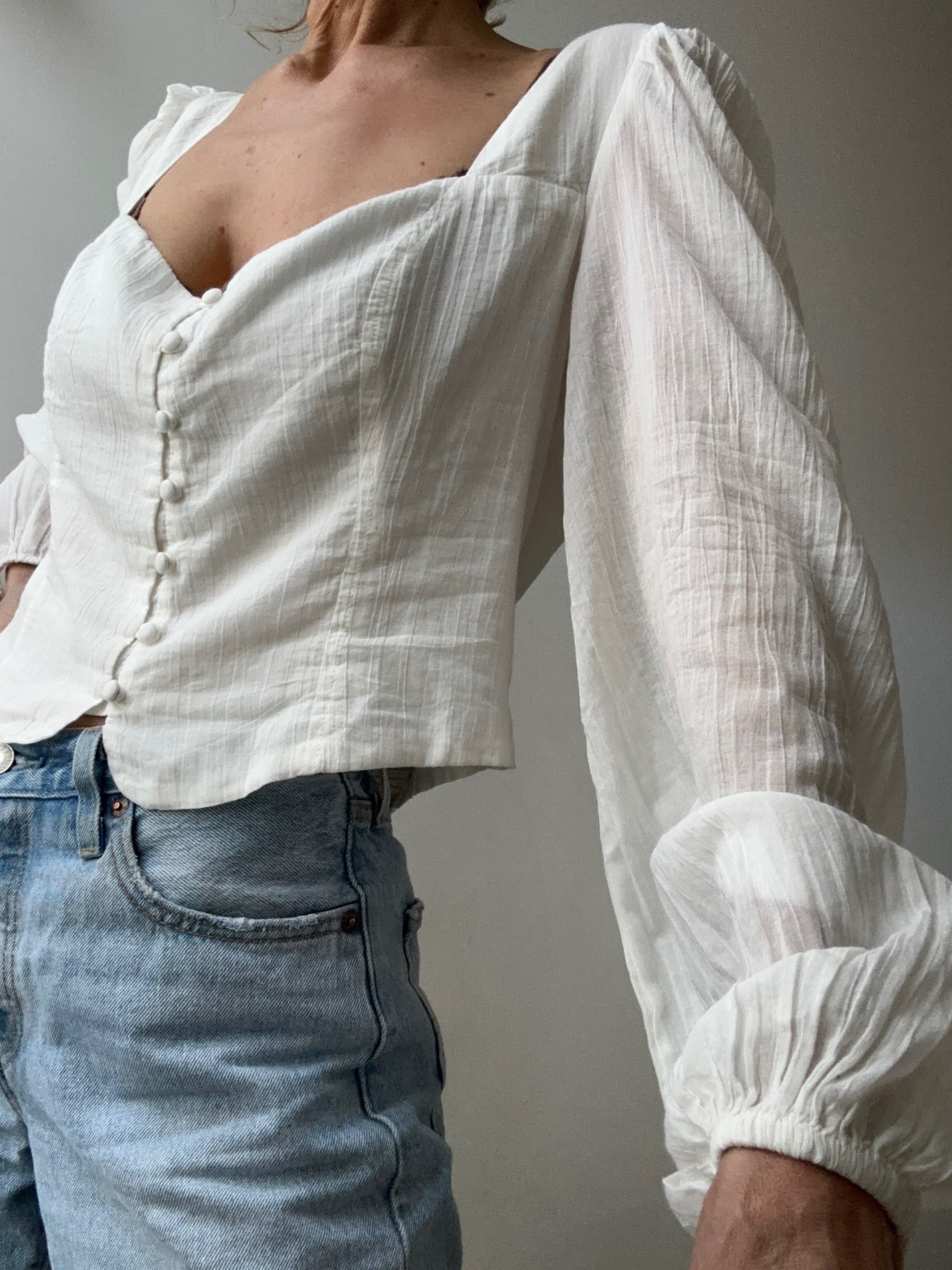 Free People Tops Free People Cropped Peasant Blouse White