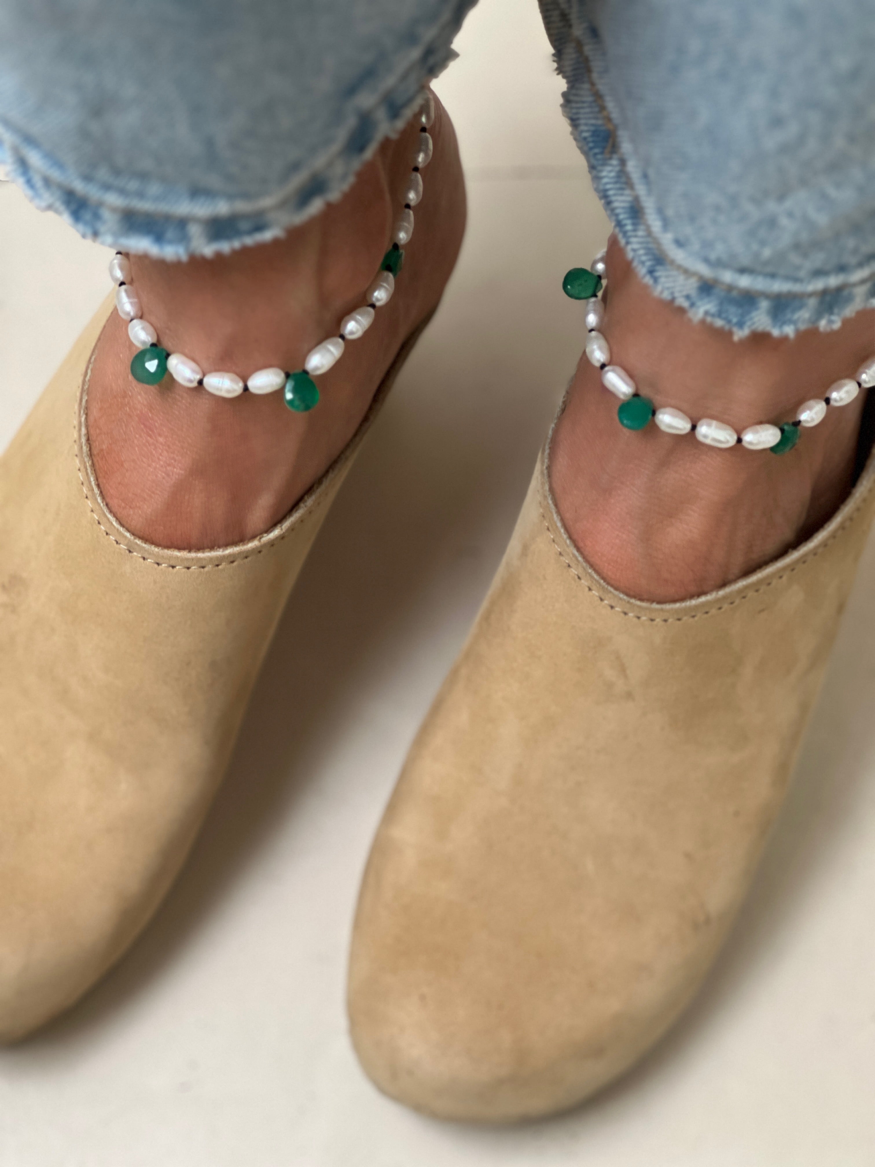 Hand Knotted Gem & Pearl Anklet | Anklets