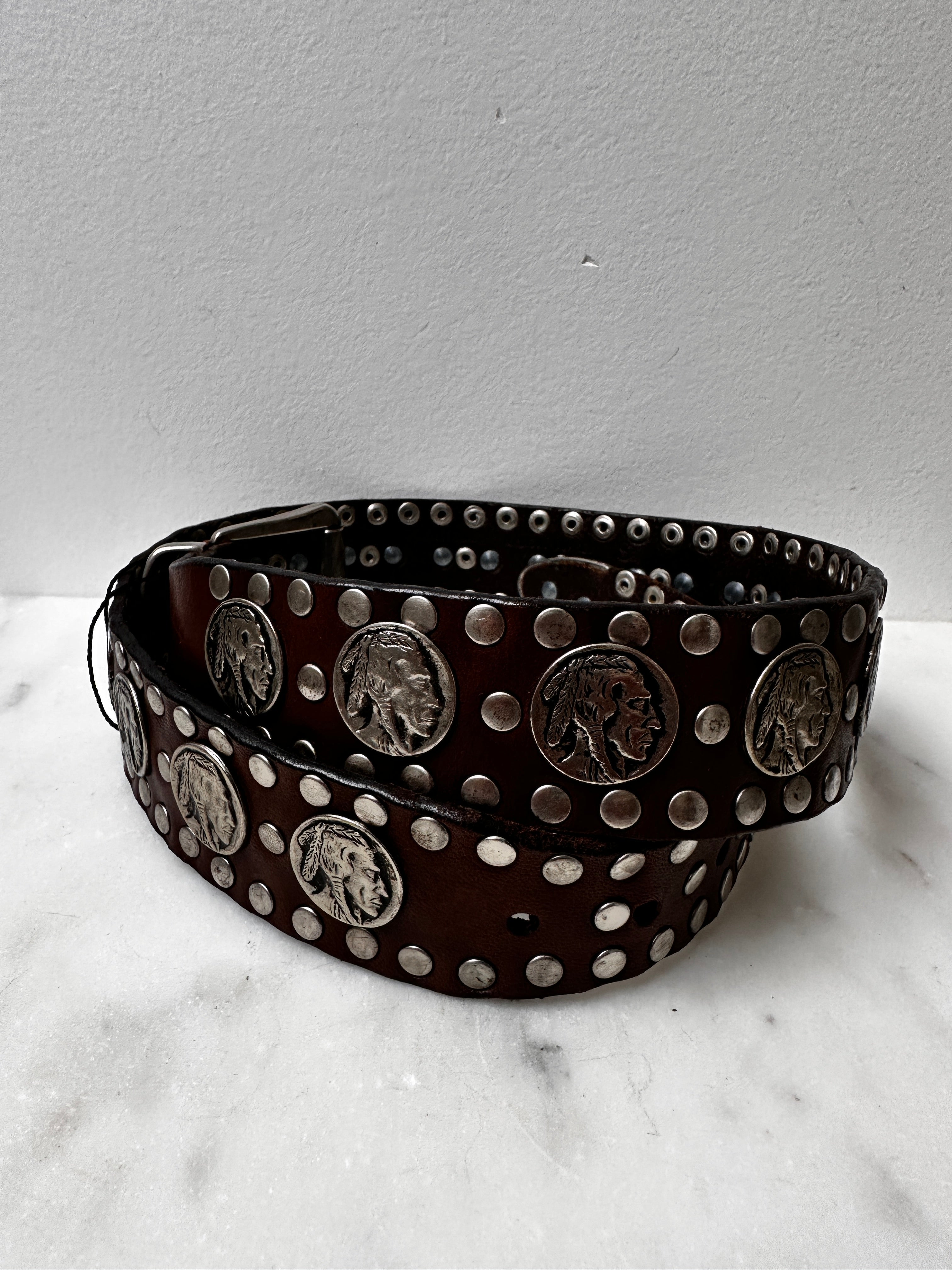 Future Nomads Belts 86cm Brown and Silver Indian Faces Belt