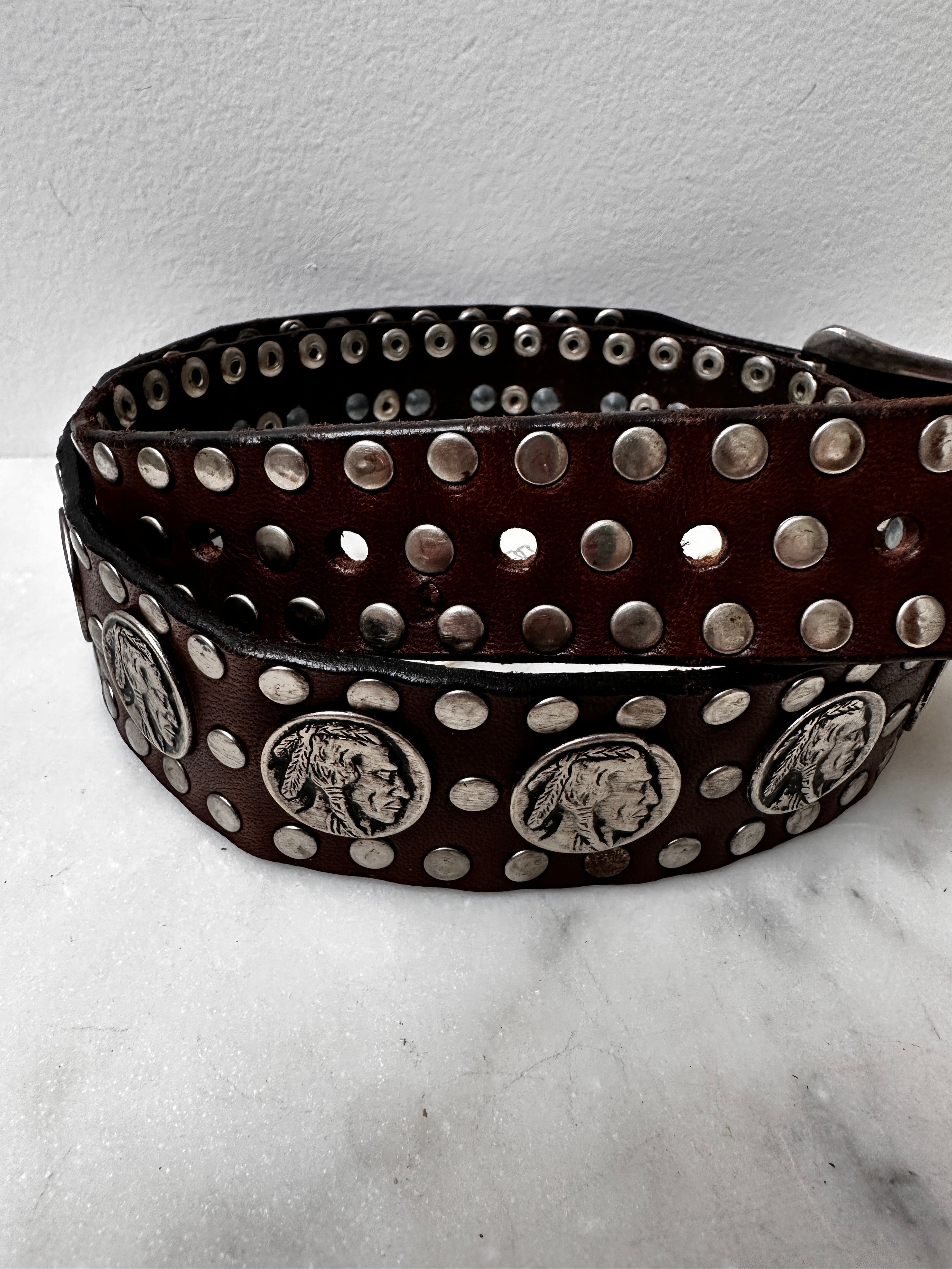 Future Nomads Belts 86cm Brown and Silver Indian Faces Belt