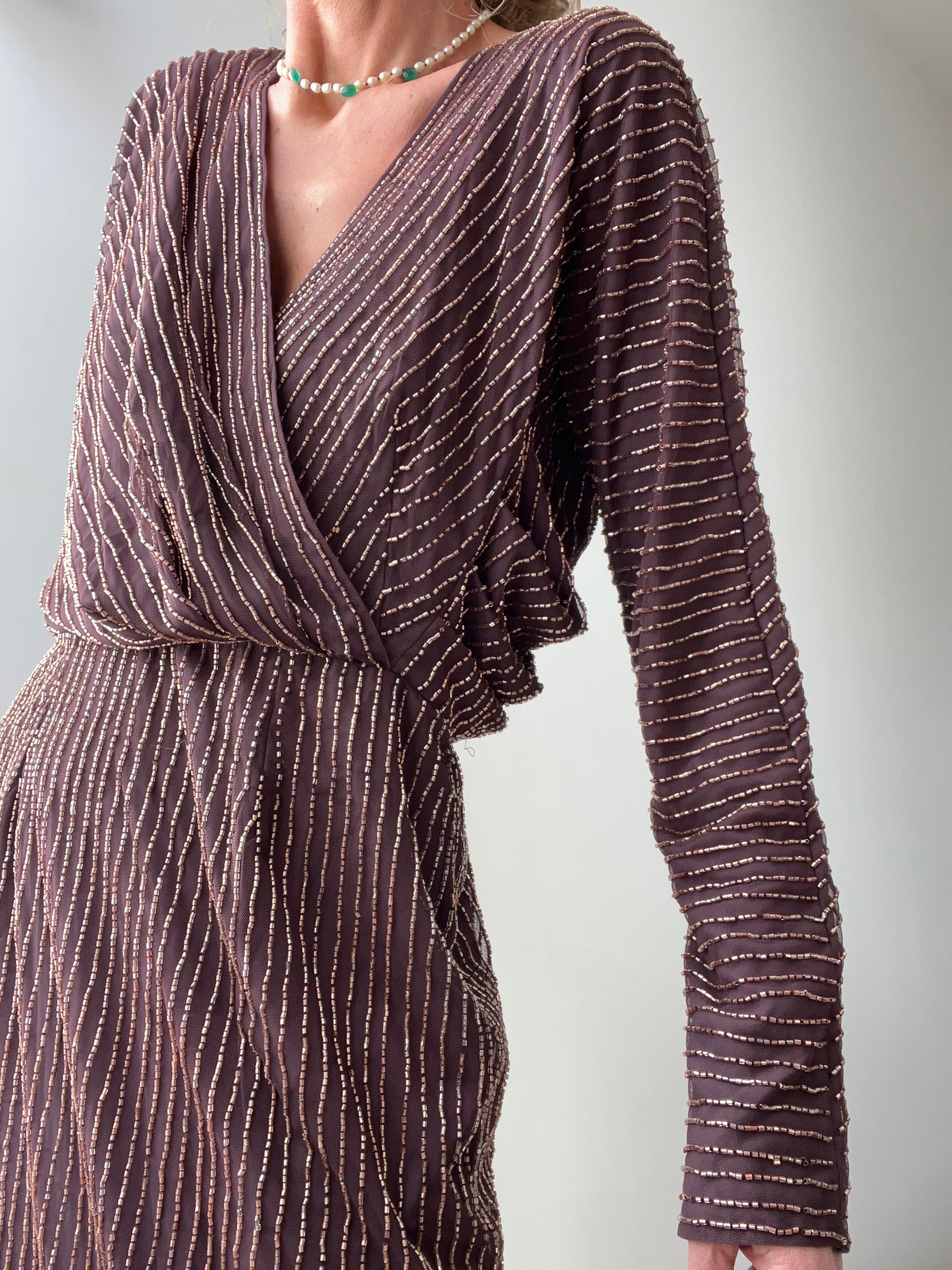 Crossover Aubergine Sequin Dress | Dresses