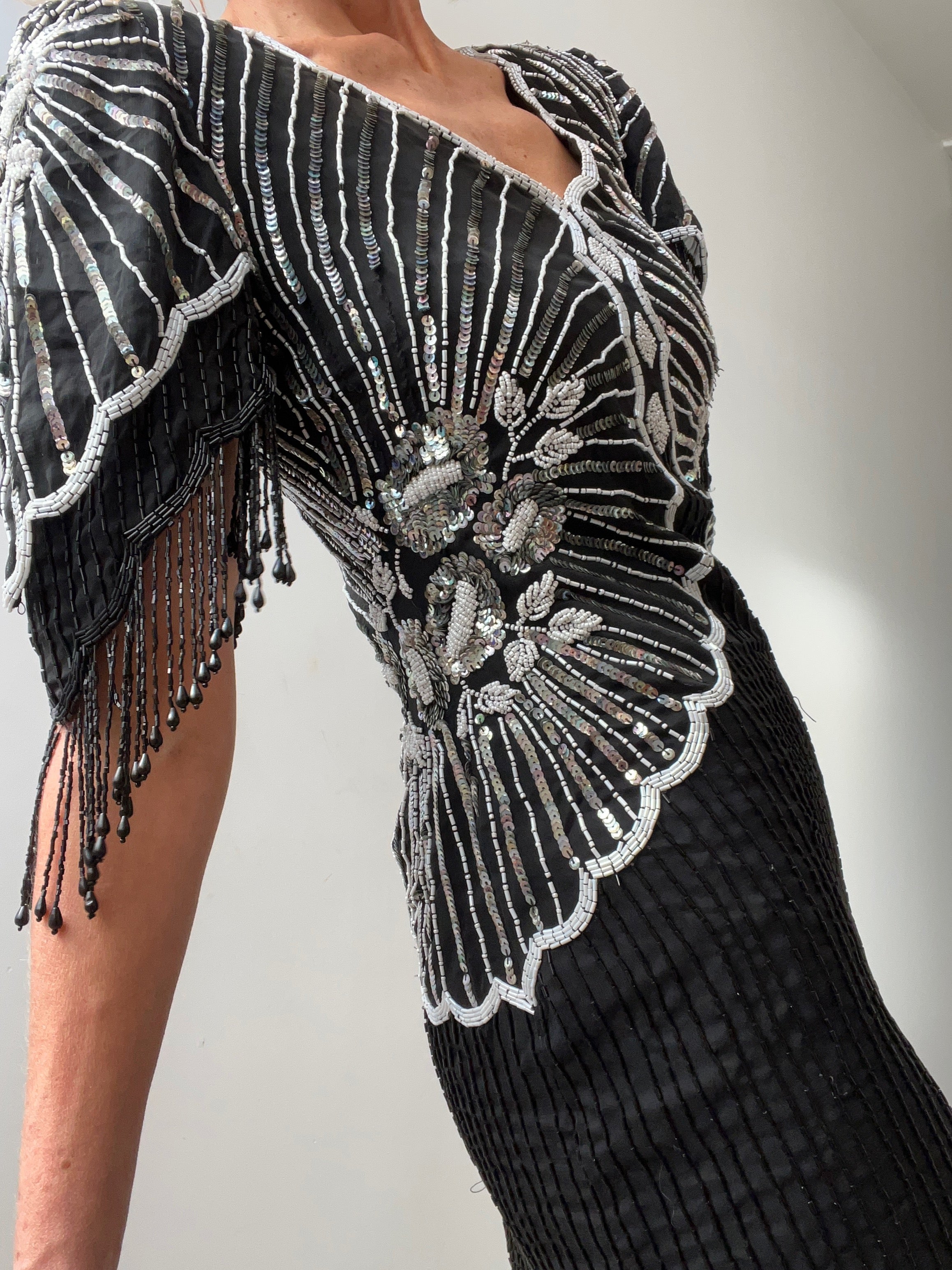 Sequin and Bead Dress with Tassel Arms | Dresses