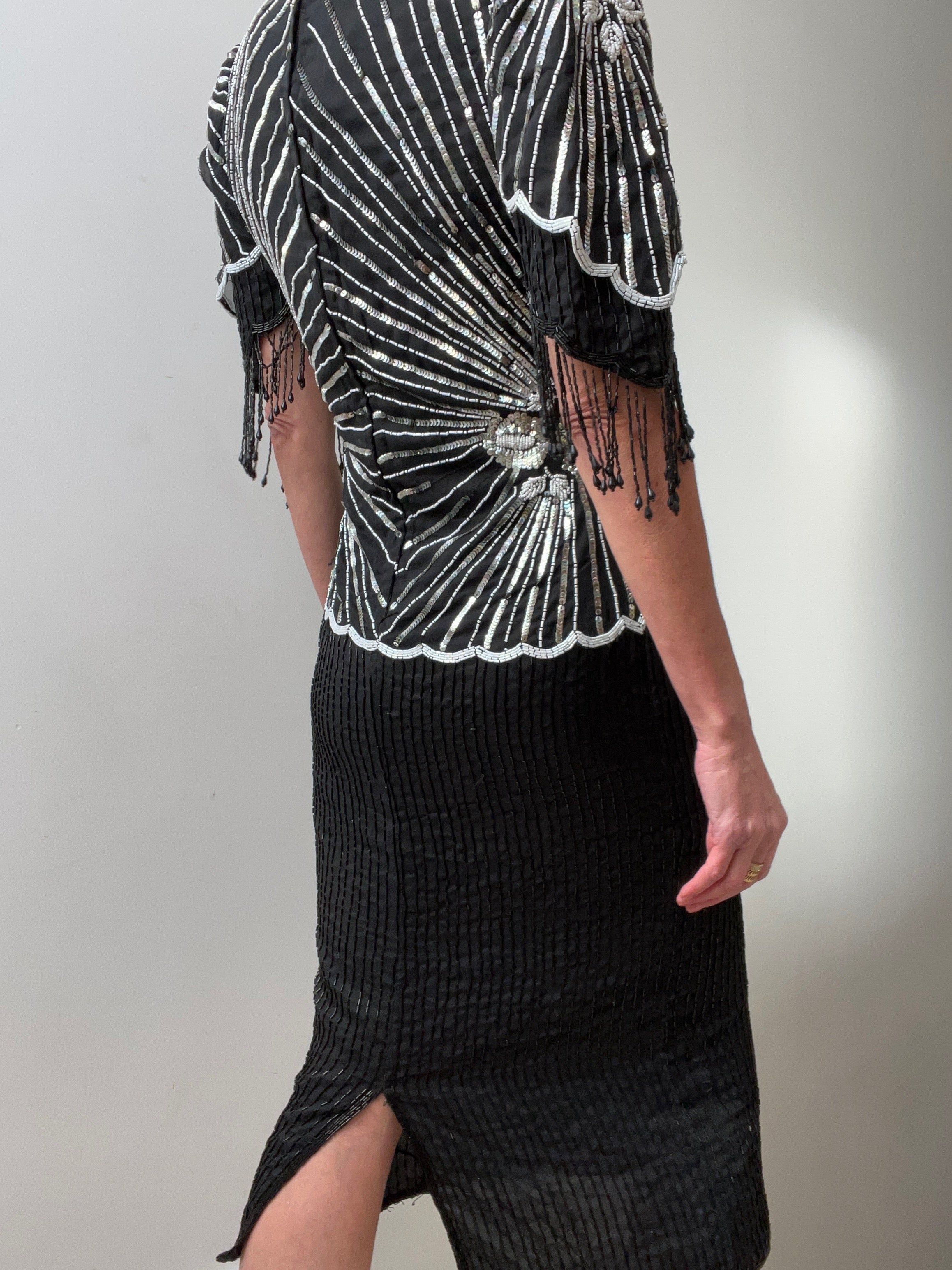 Sequin and Bead Dress with Tassel Arms | Dresses