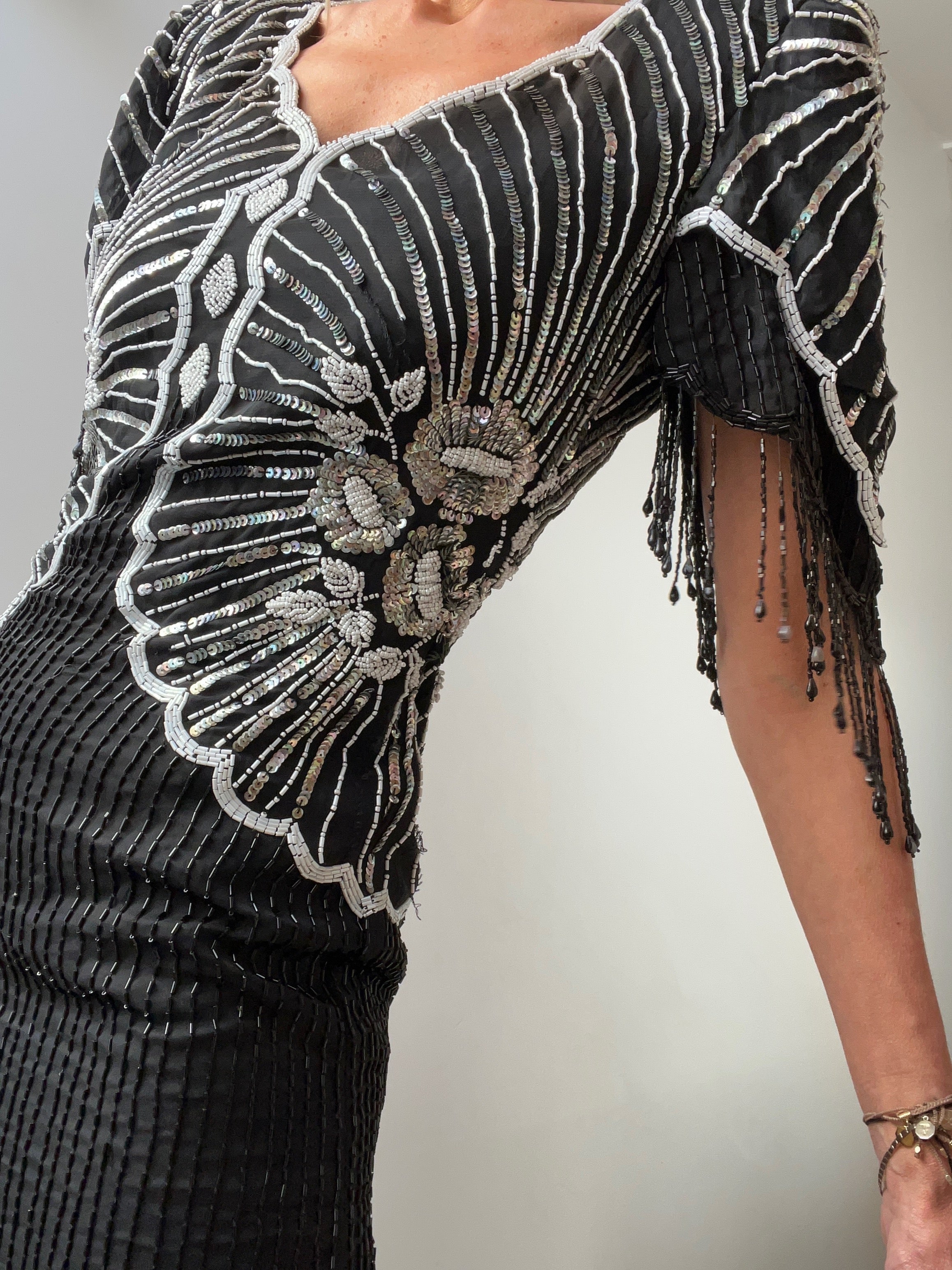 Sequin and Bead Dress with Tassel Arms | Dresses