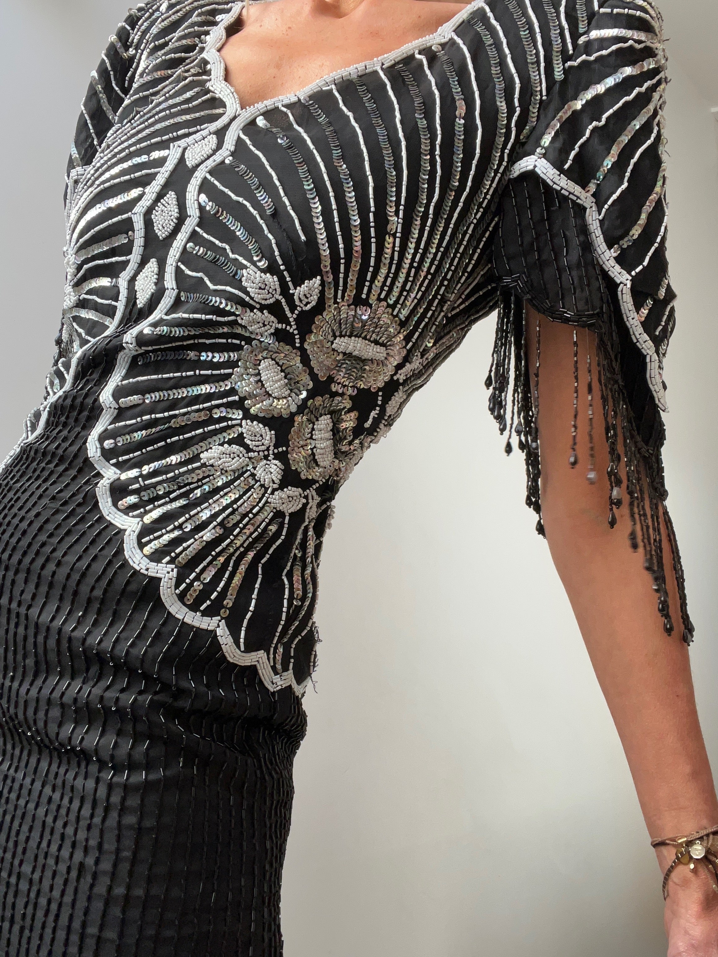 Sequin and Bead Dress with Tassel Arms | Dresses