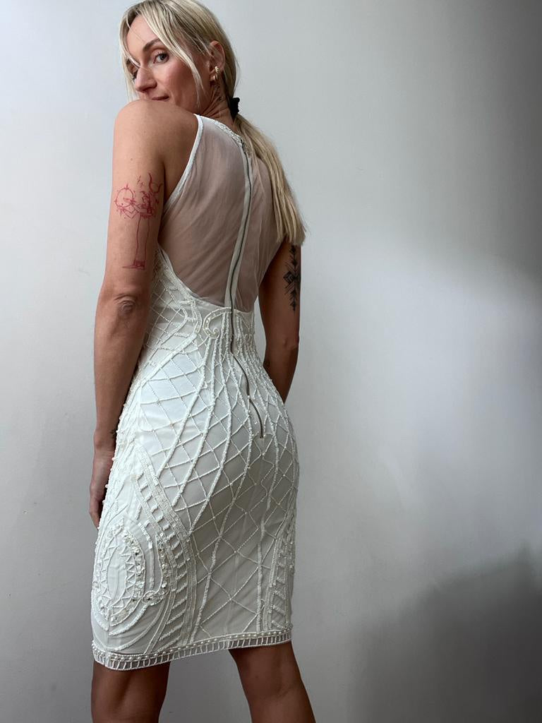 Mesh Back White Sequin Dress | Dresses