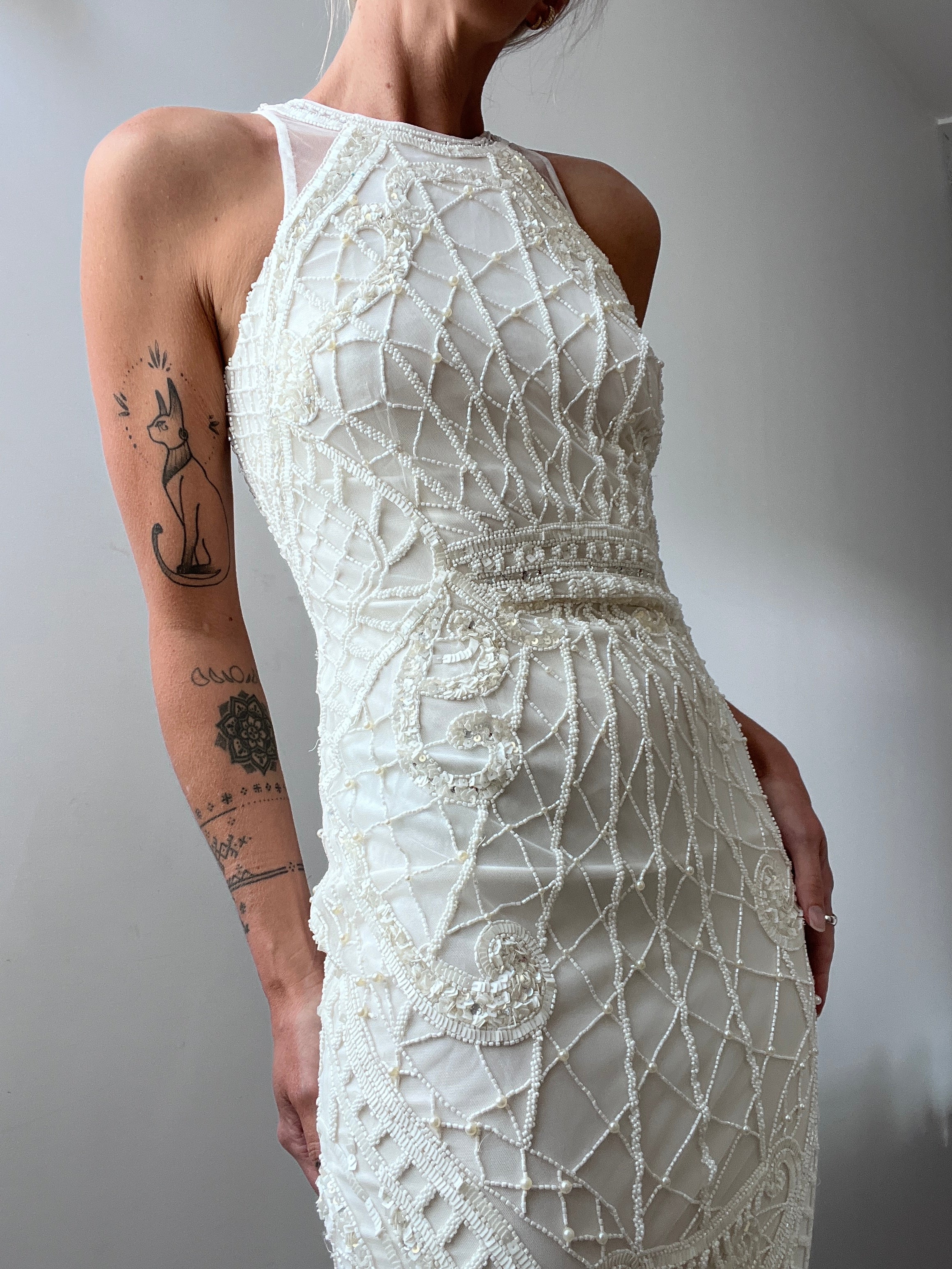 Mesh Back White Sequin Dress | Dresses