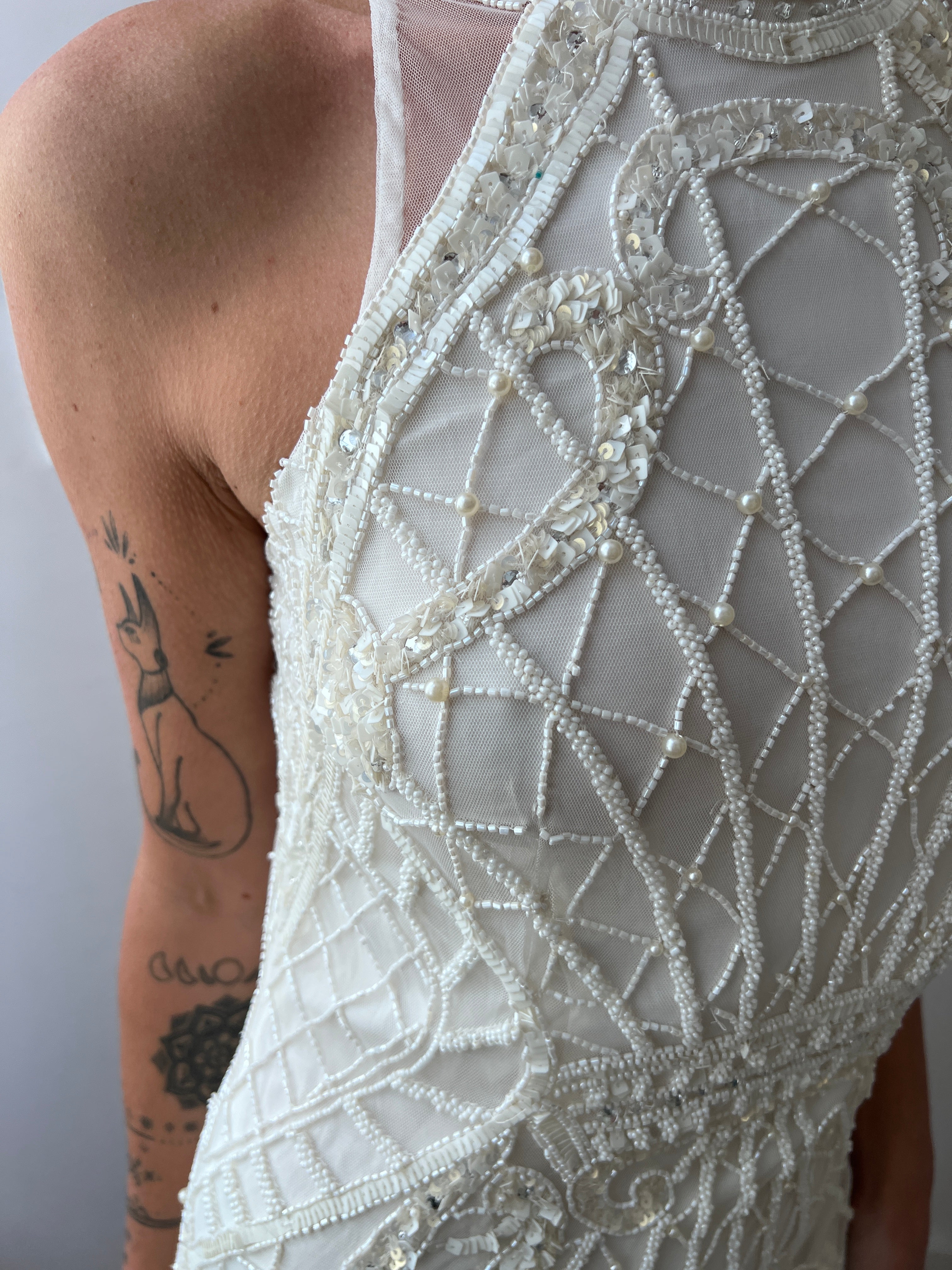 Mesh Back White Sequin Dress | Dresses