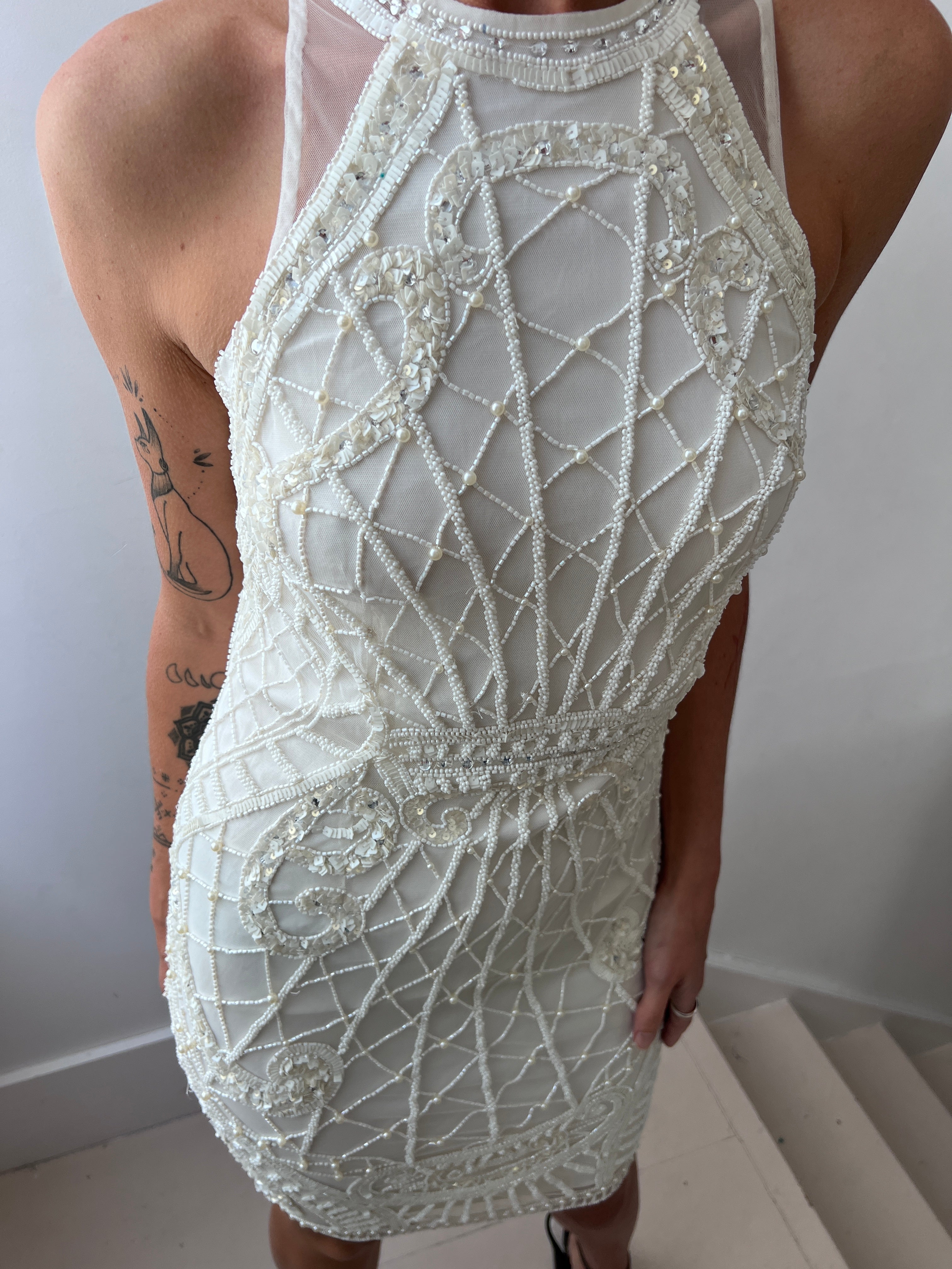Mesh Back White Sequin Dress | Dresses