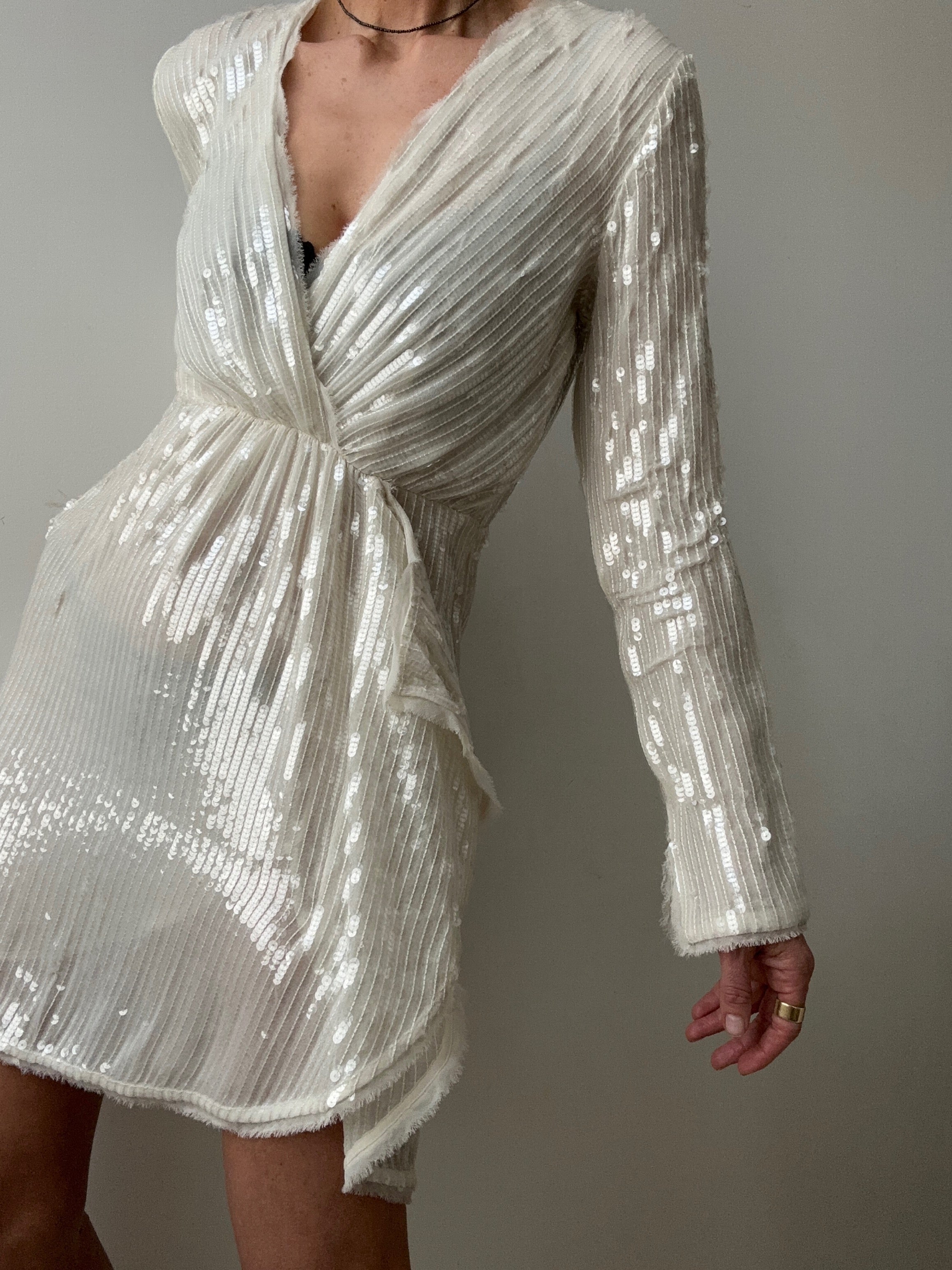 White on White Sequin Mini Dress | Dresses