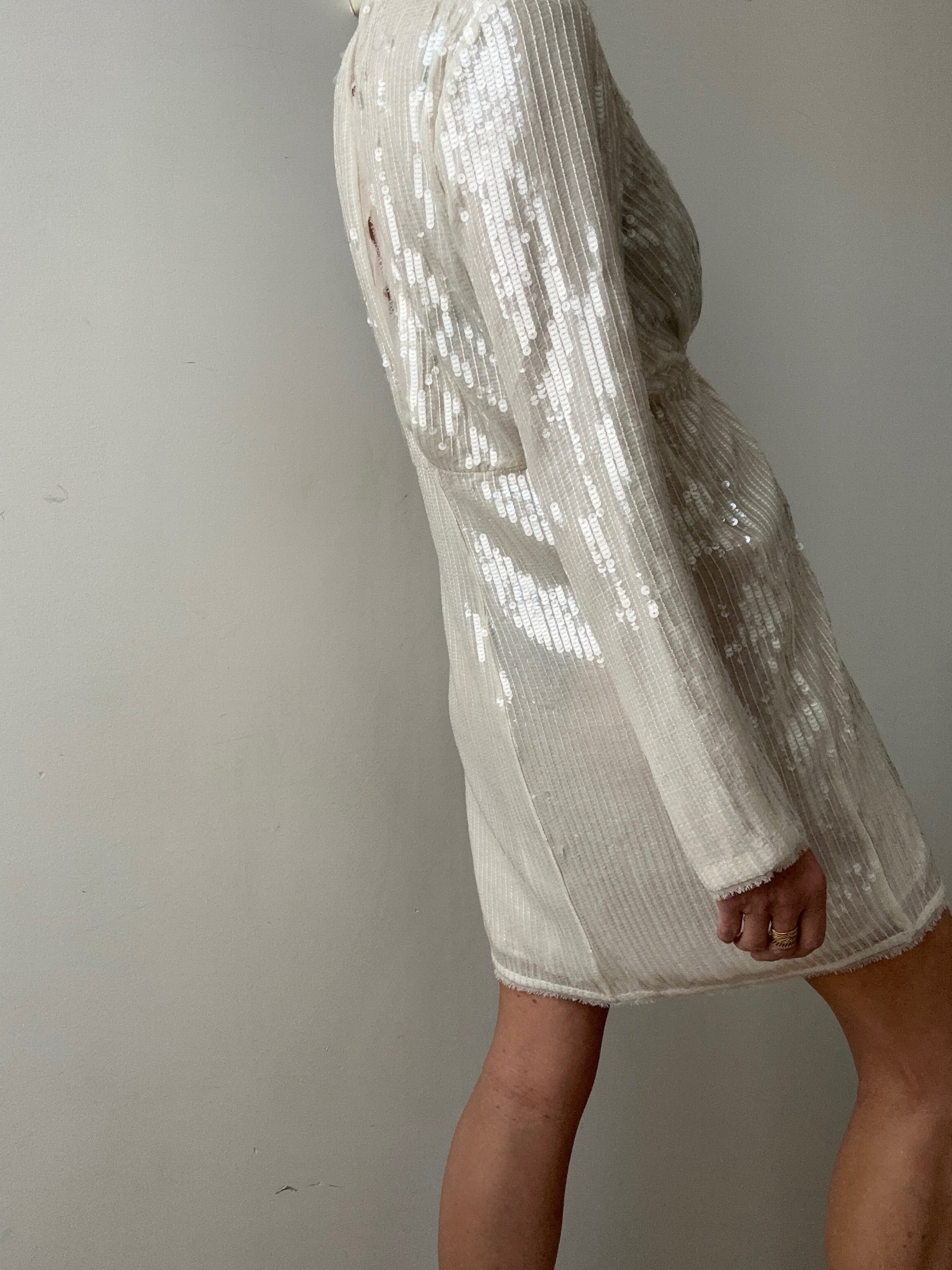 White on White Sequin Mini Dress | Dresses