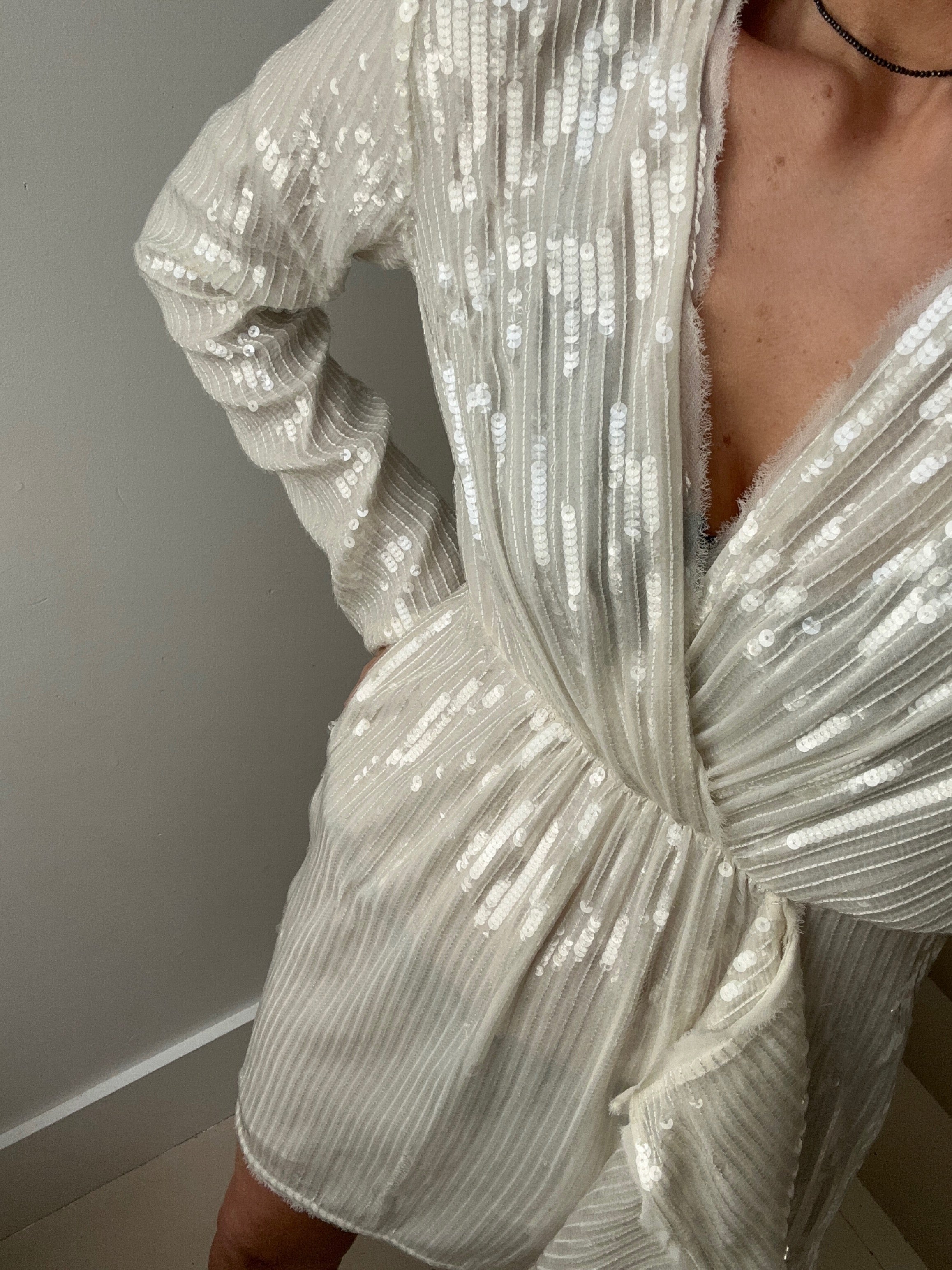 White on White Sequin Mini Dress | Dresses