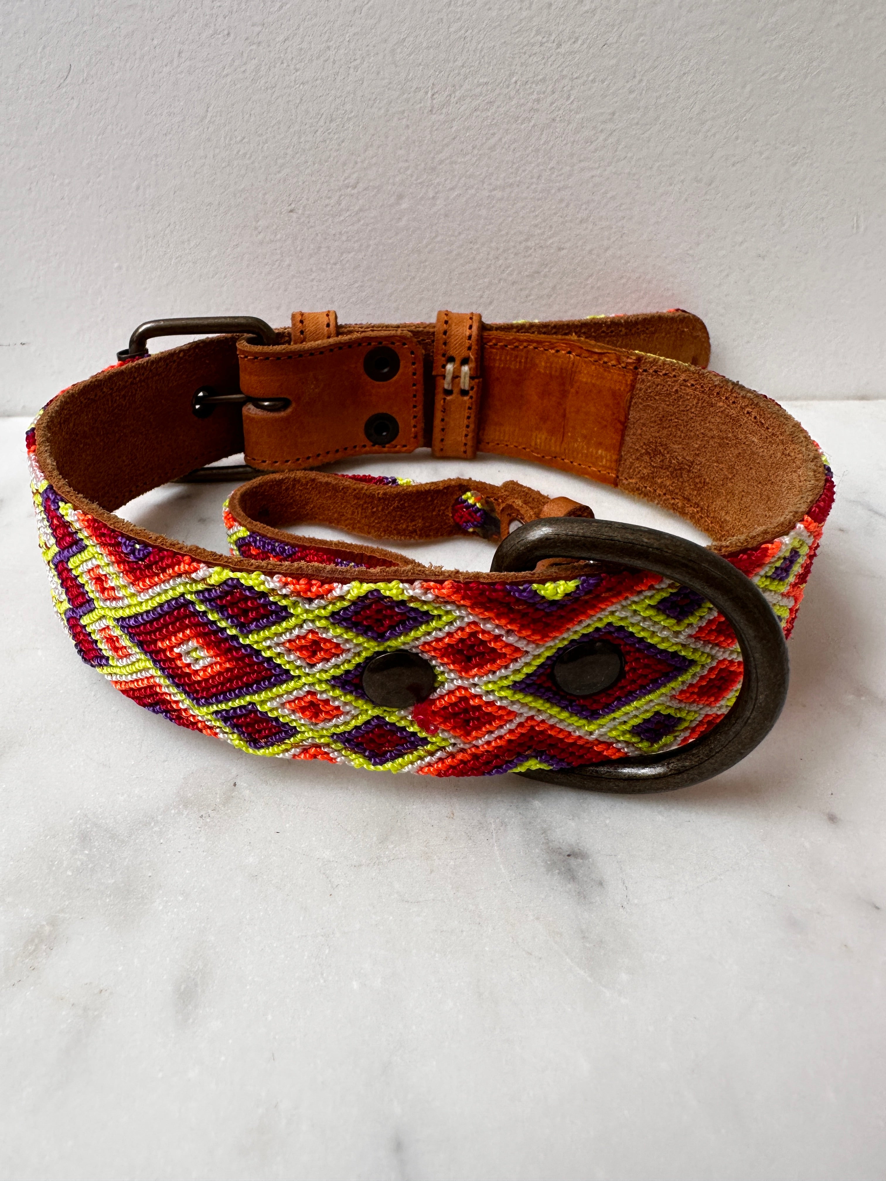 Future Nomads Homewares One Size Huichol Embroidered Wide Dog Collar L1