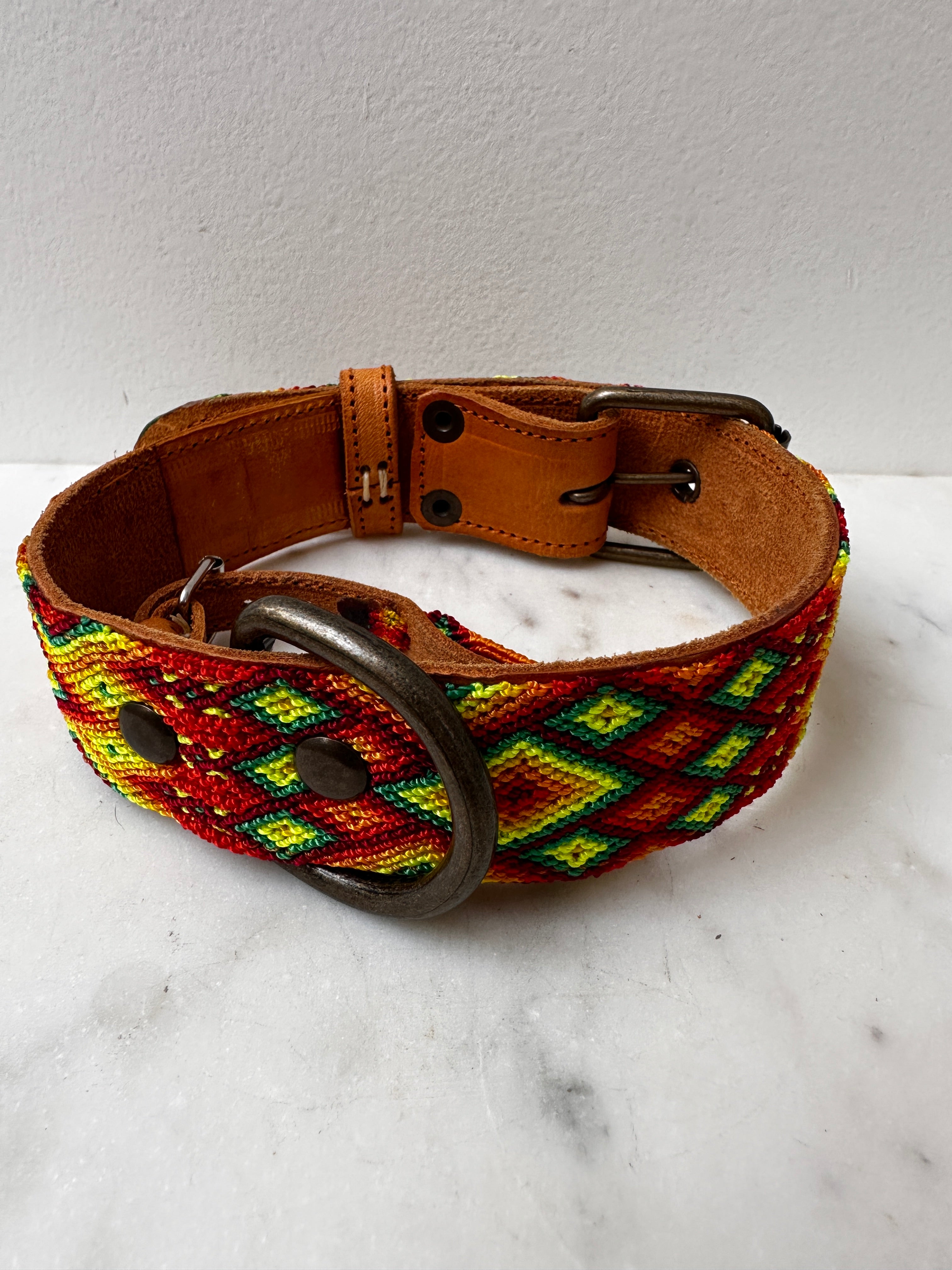 Future Nomads Homewares One Size Huichol Embroidered Wide Dog Collar M3