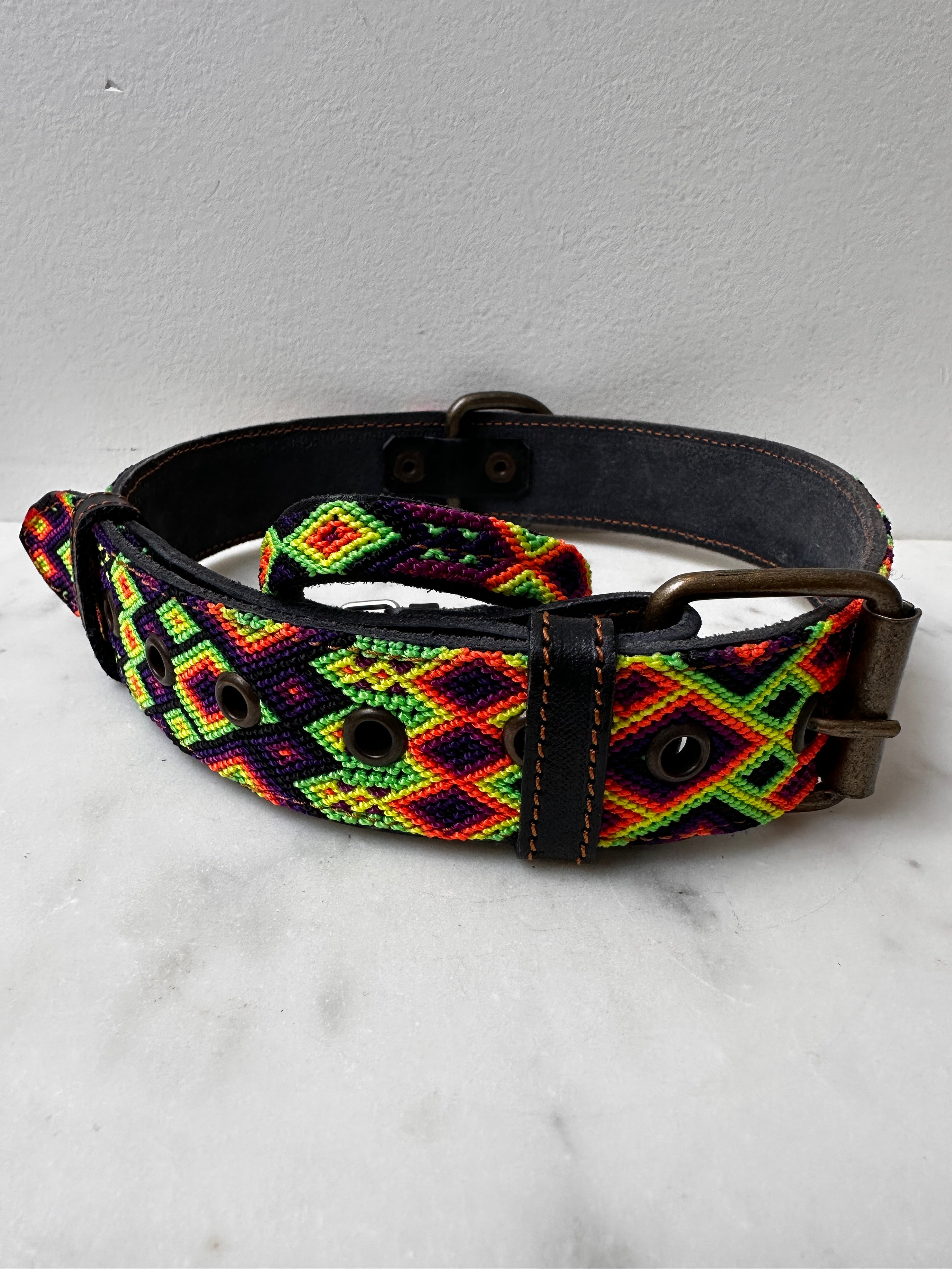 Huichol Embroidered Wide Dog Collar XL2 | Homewares