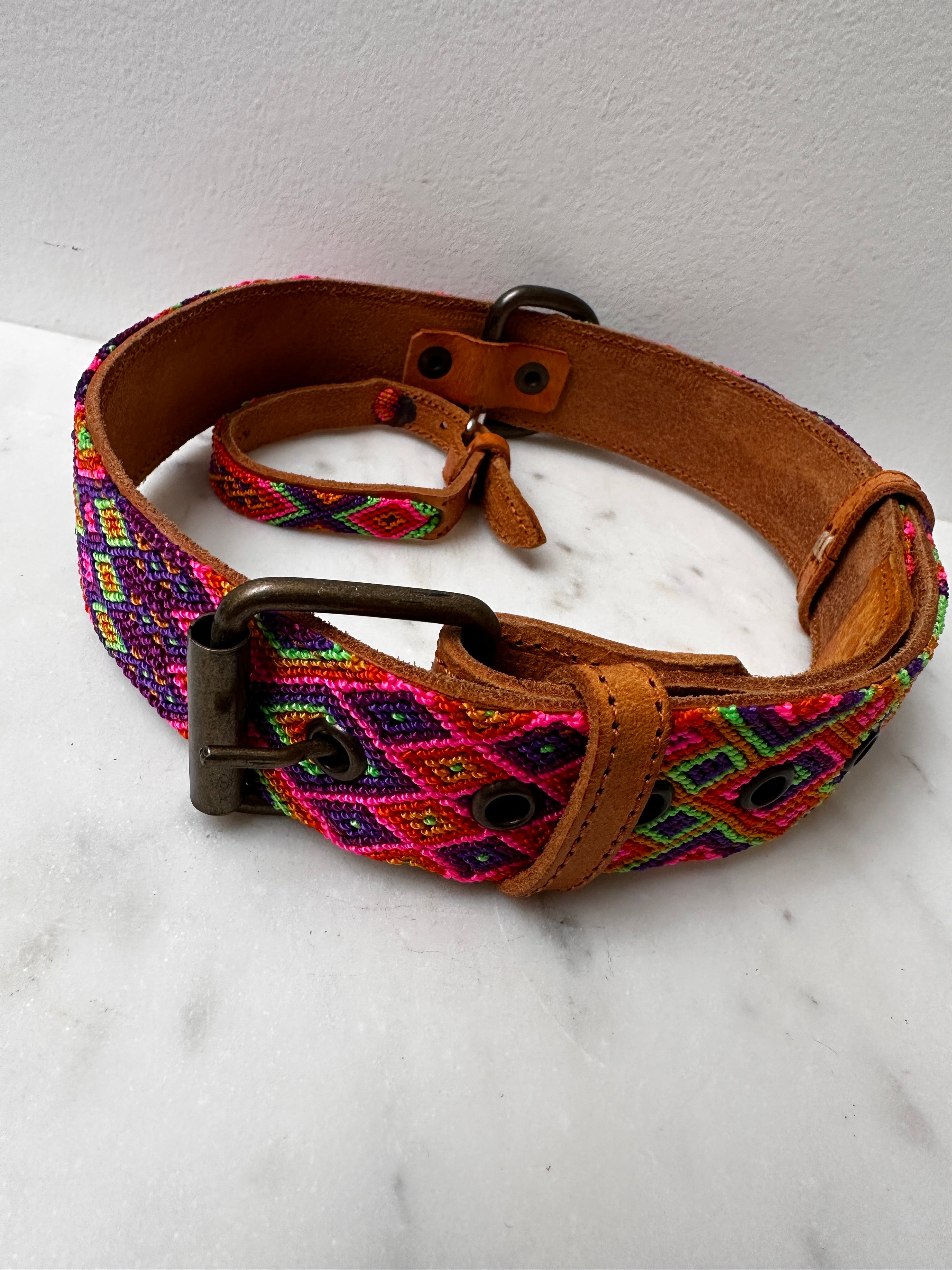 Future Nomads Homewares One Size Huichol Embroidered Wide Dog Collar XL6