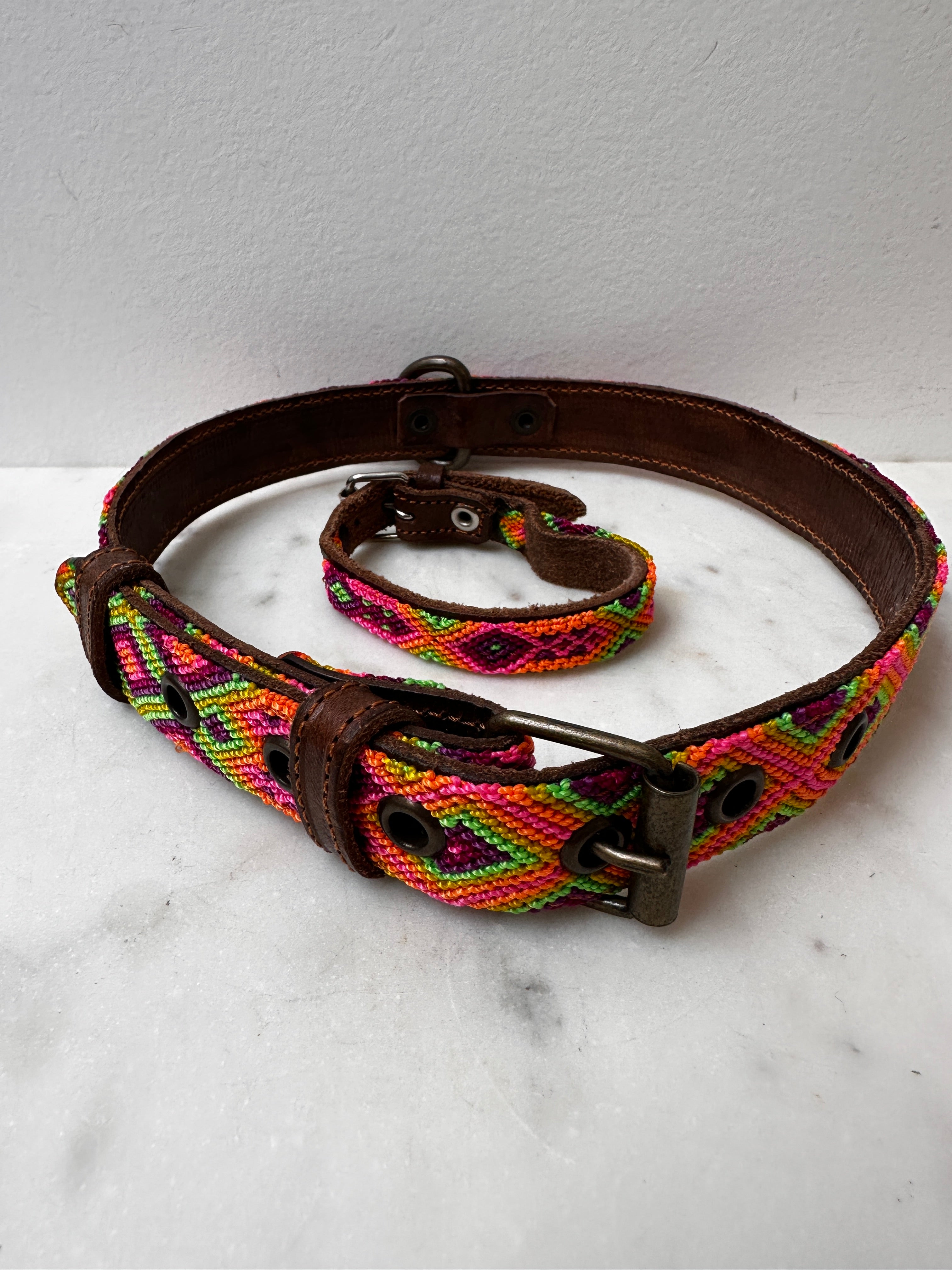 Future Nomads Homewares One Size Huichol Fully Embroidered Dog Collar L3