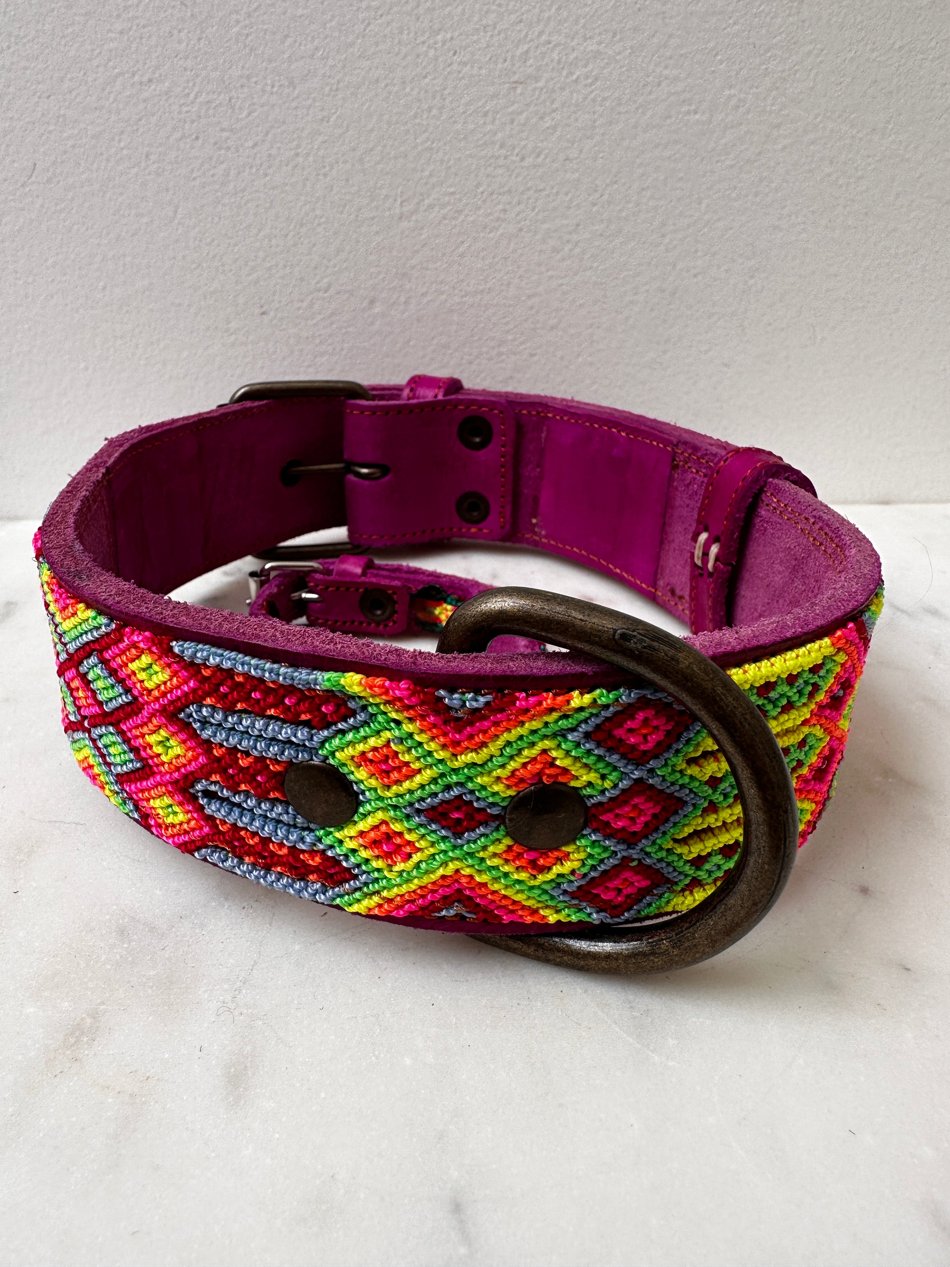 Huichol Leather Wide Dog Collar L1 | Homewares