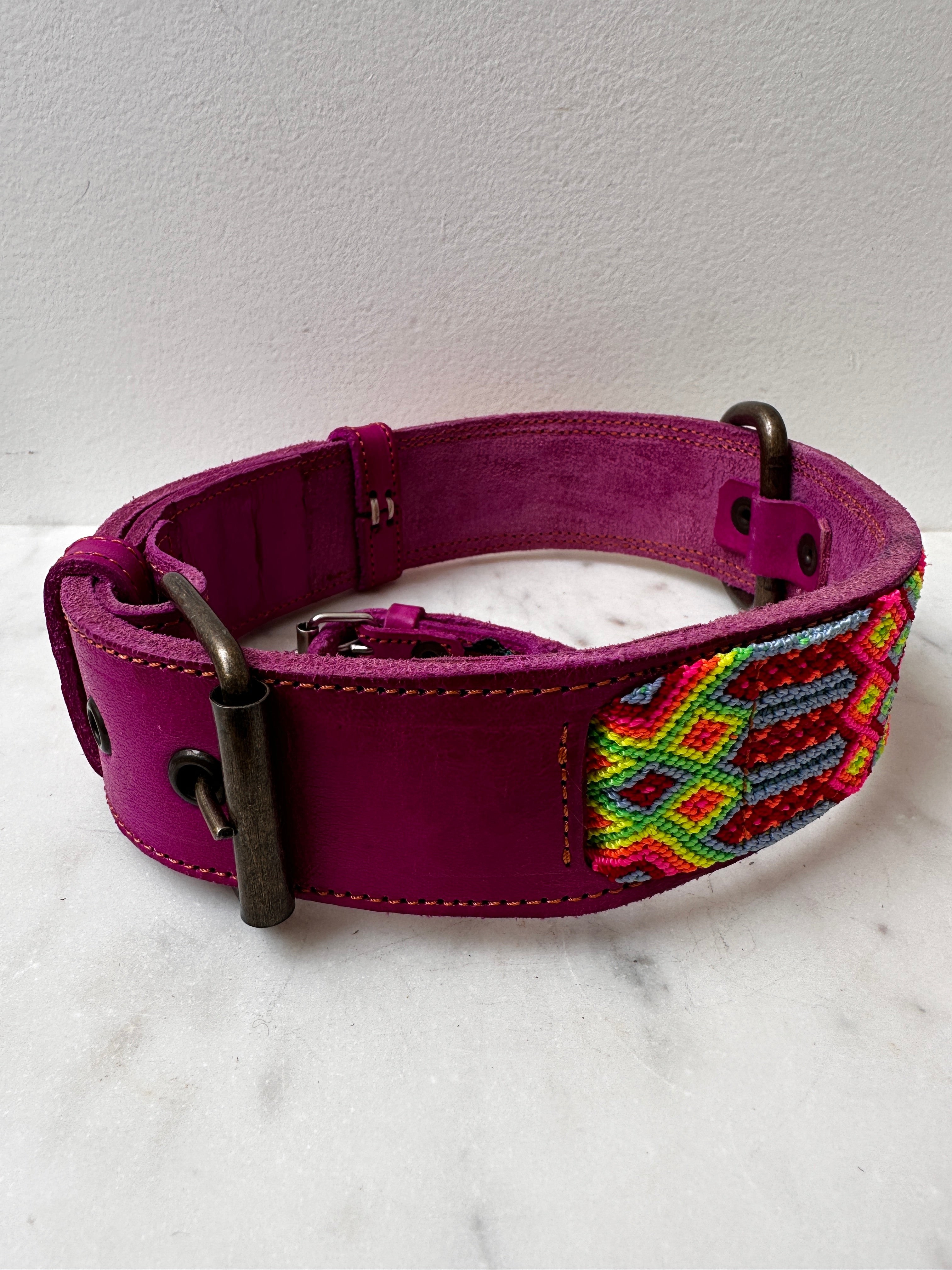 Huichol Leather Wide Dog Collar L1 | Homewares