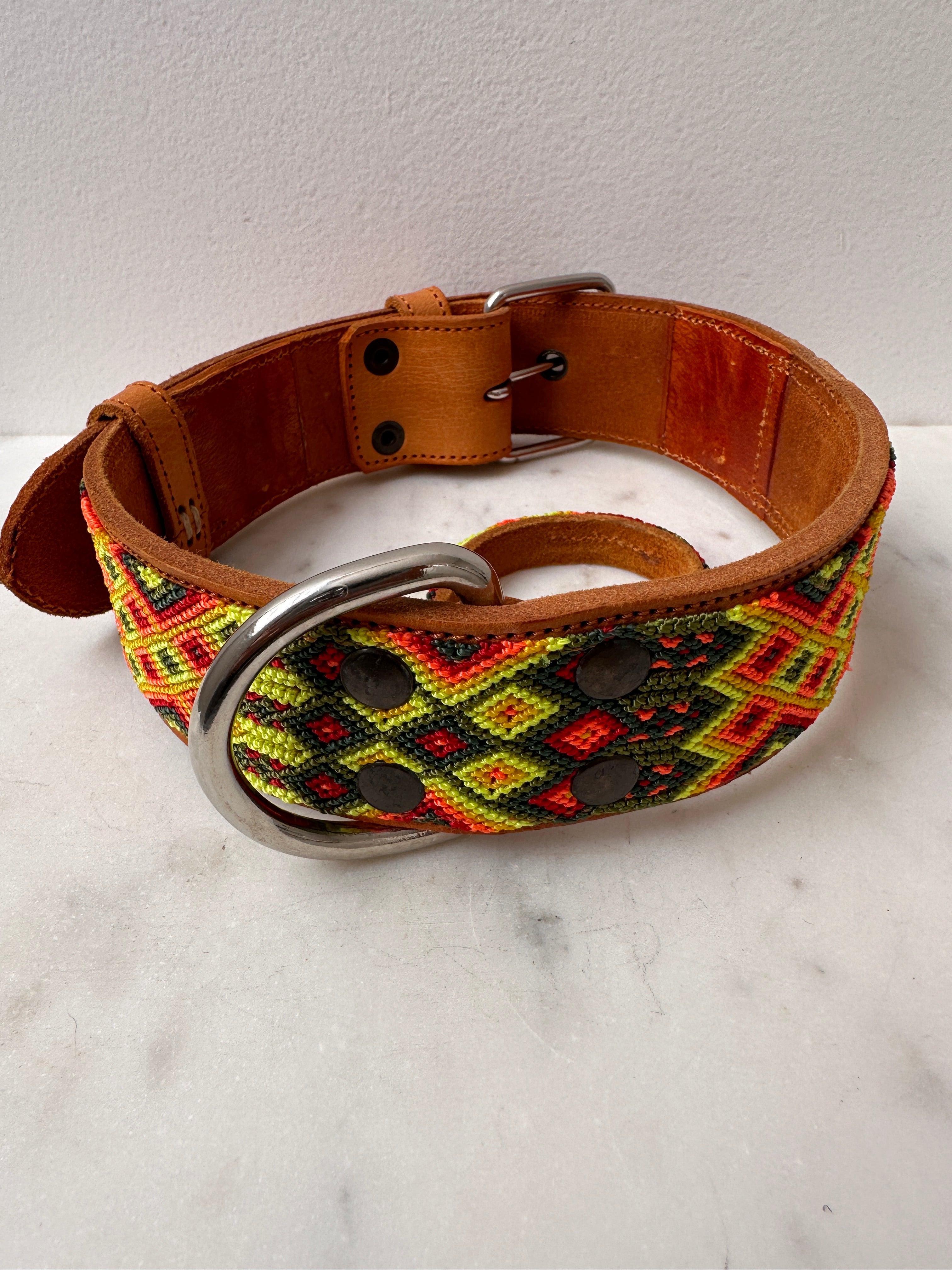 Future Nomads Homewares One Size Huichol Leather Wide Dog Collar L12