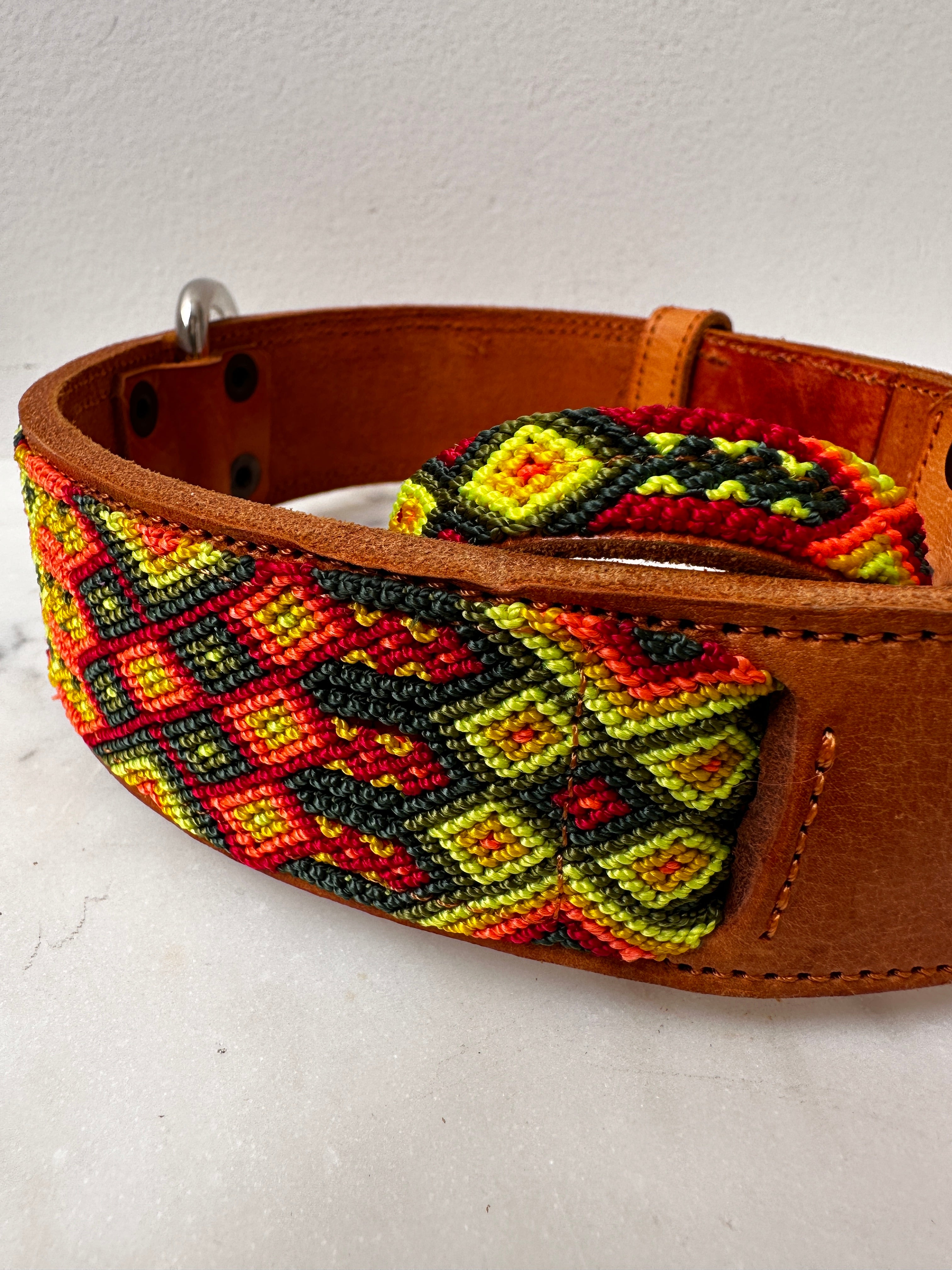 Future Nomads Homewares One Size Huichol Leather Wide Dog Collar L12