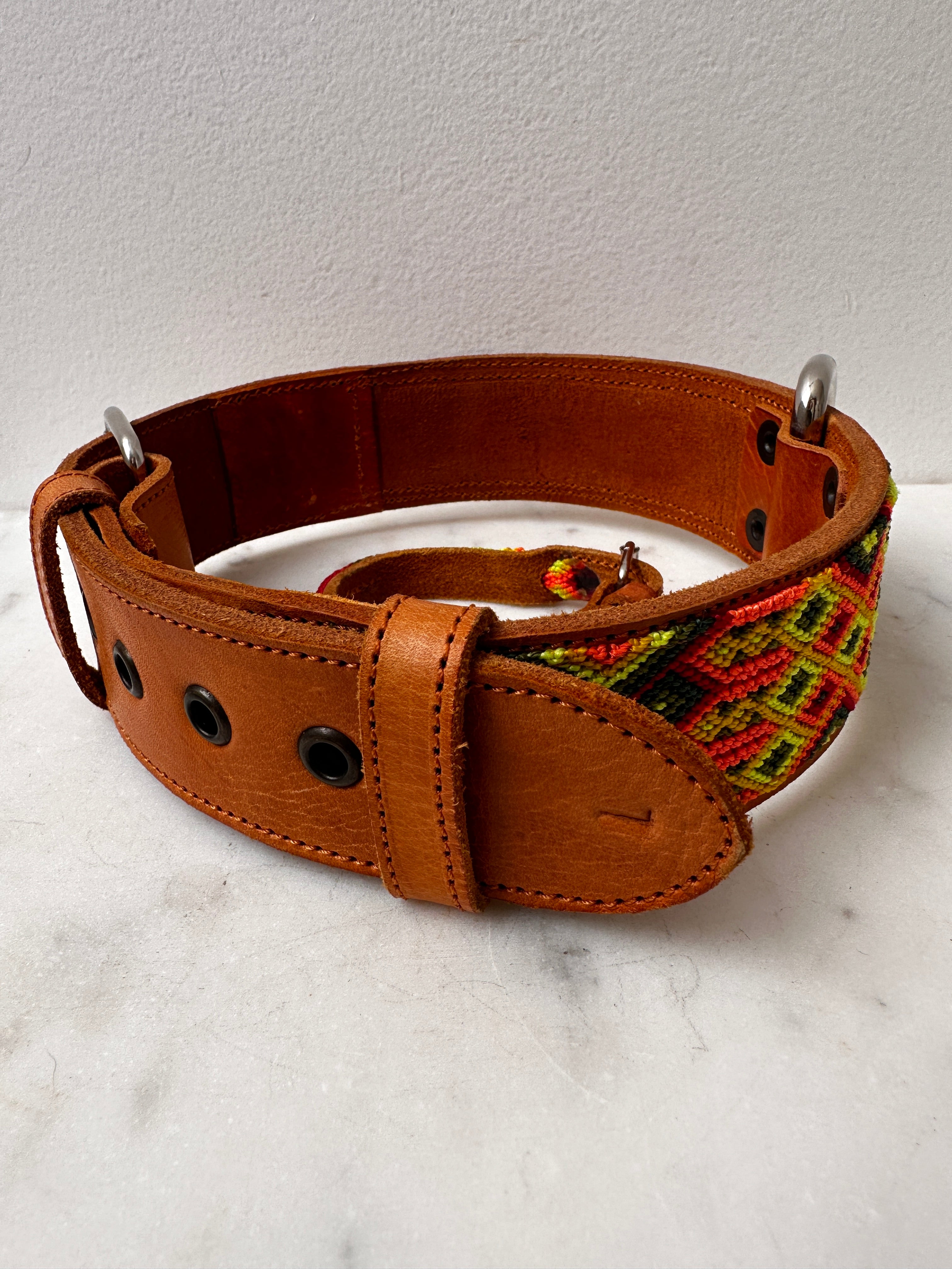 Future Nomads Homewares One Size Huichol Leather Wide Dog Collar L12