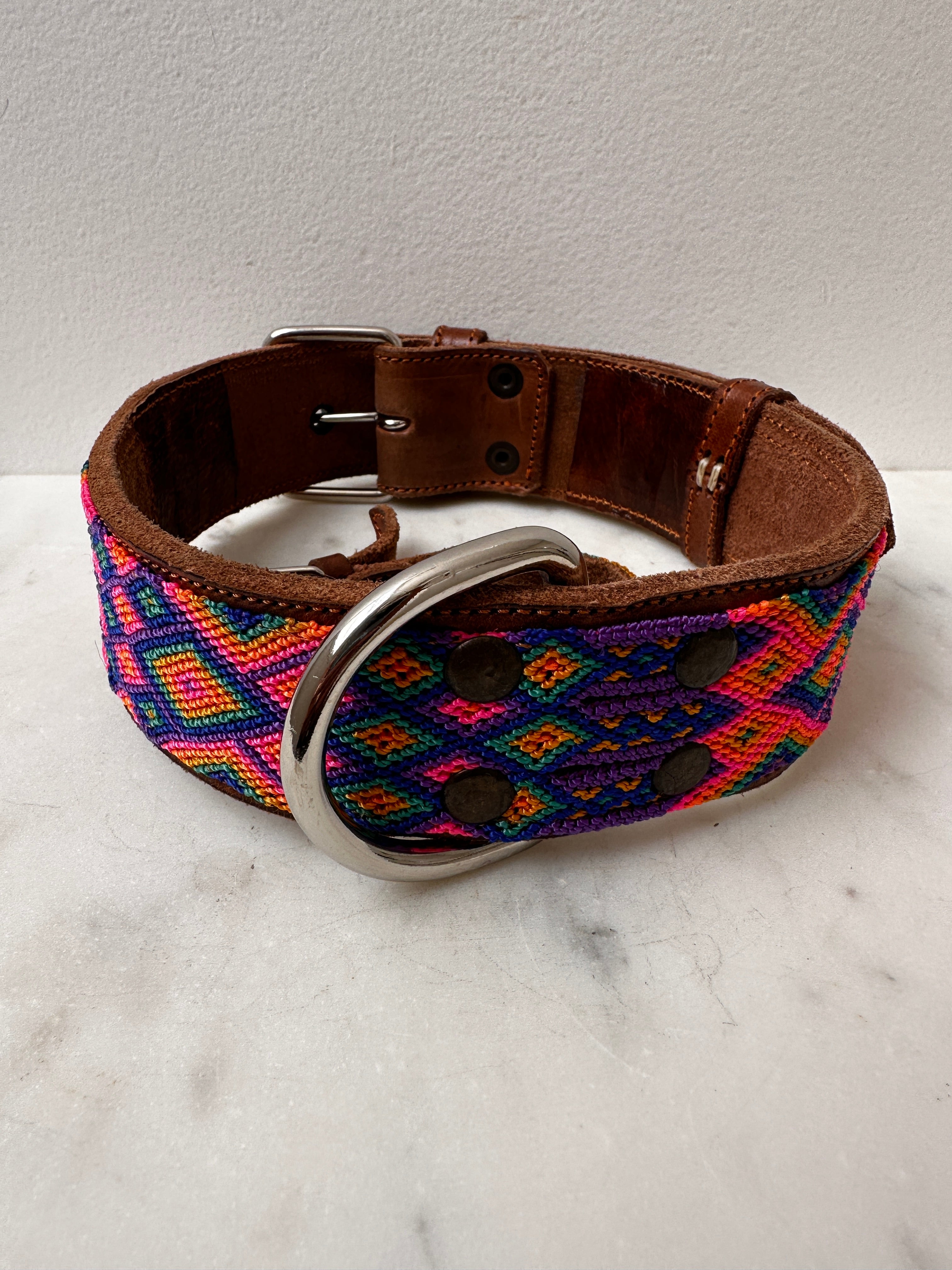 Future Nomads Homewares One Size Huichol Leather Wide Dog Collar L3