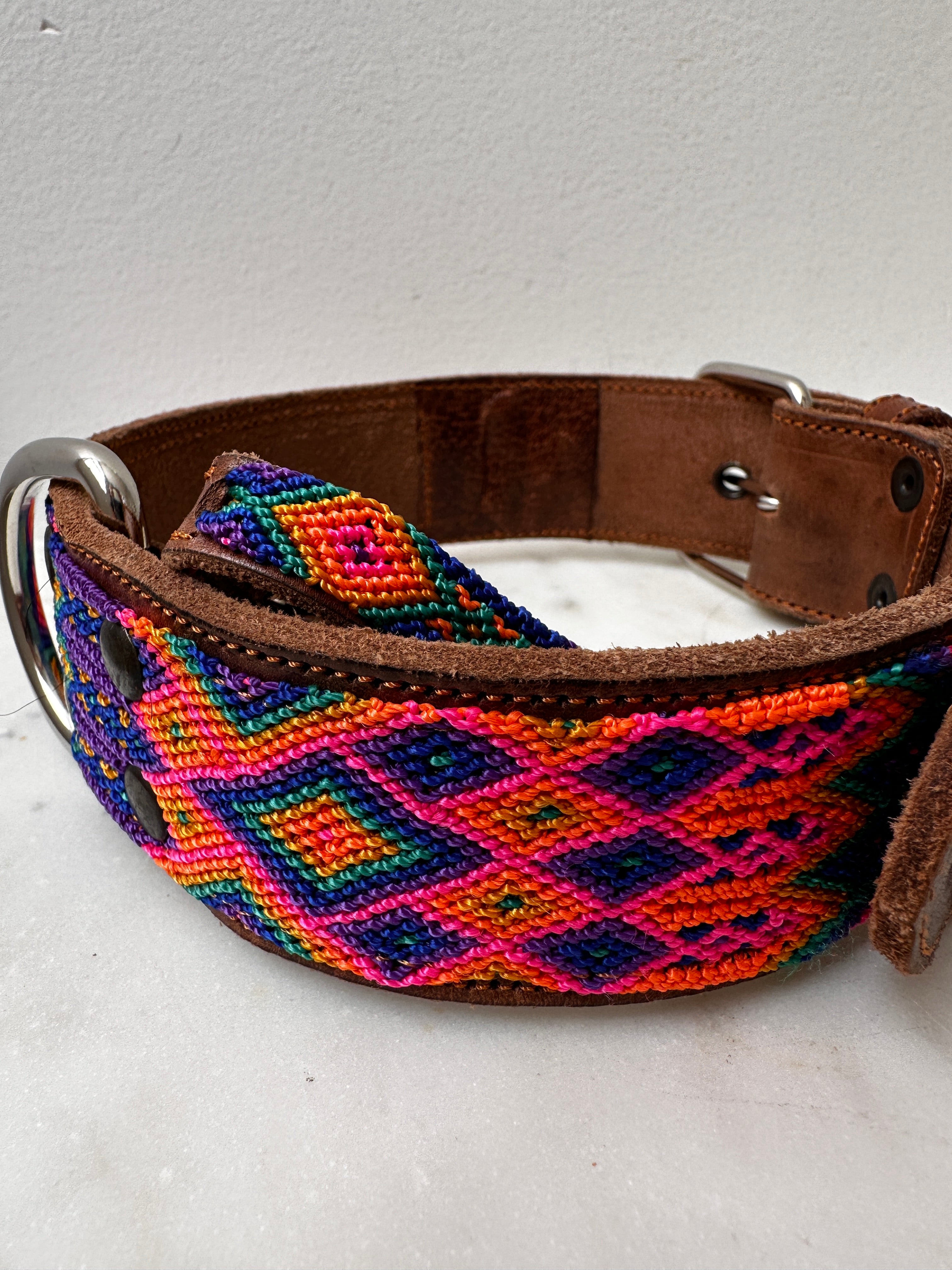 Future Nomads Homewares One Size Huichol Leather Wide Dog Collar L3