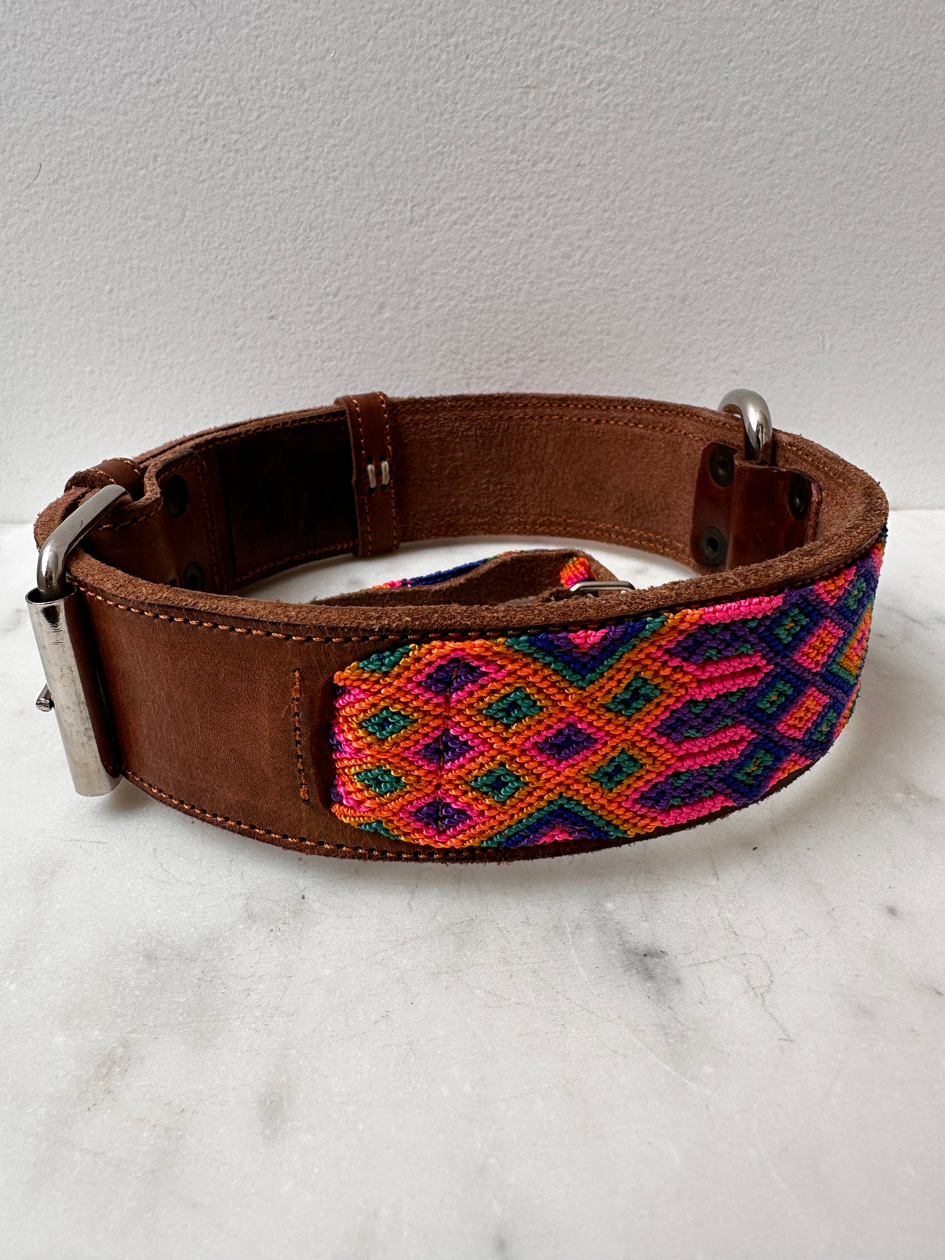 Future Nomads Homewares One Size Huichol Leather Wide Dog Collar L3