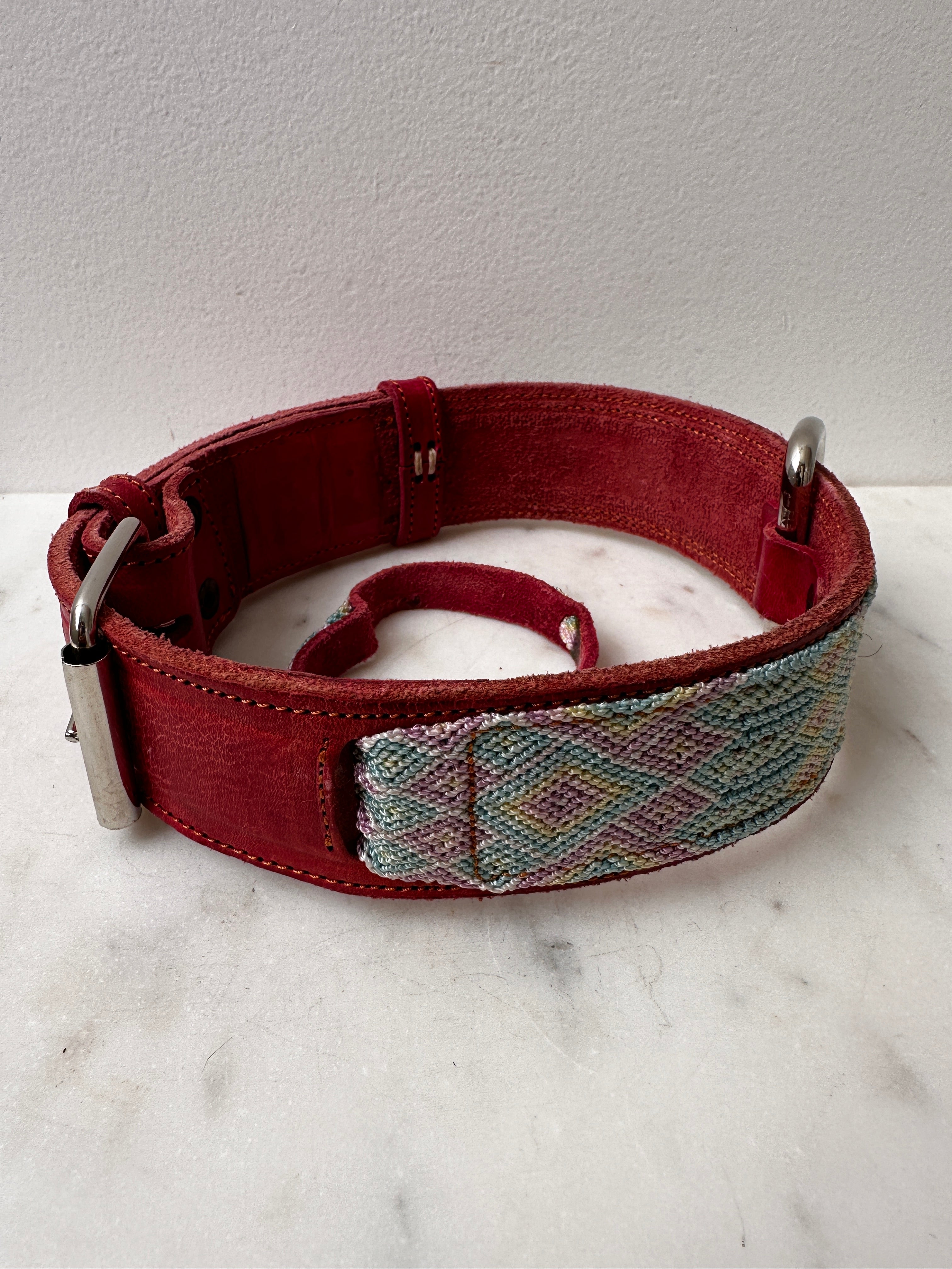 Huichol Leather Wide Dog Collar L4 | Homewares