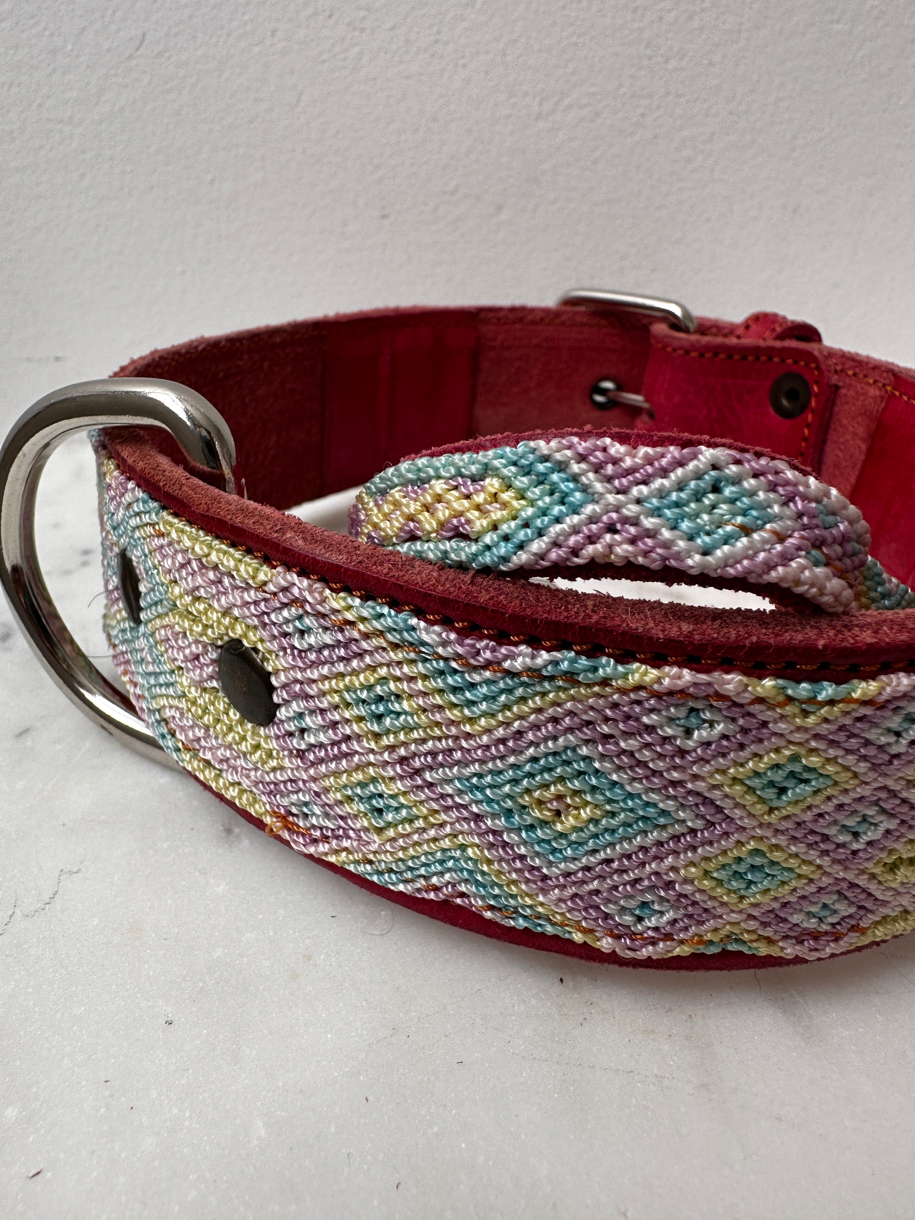 Huichol Leather Wide Dog Collar L4 | Homewares