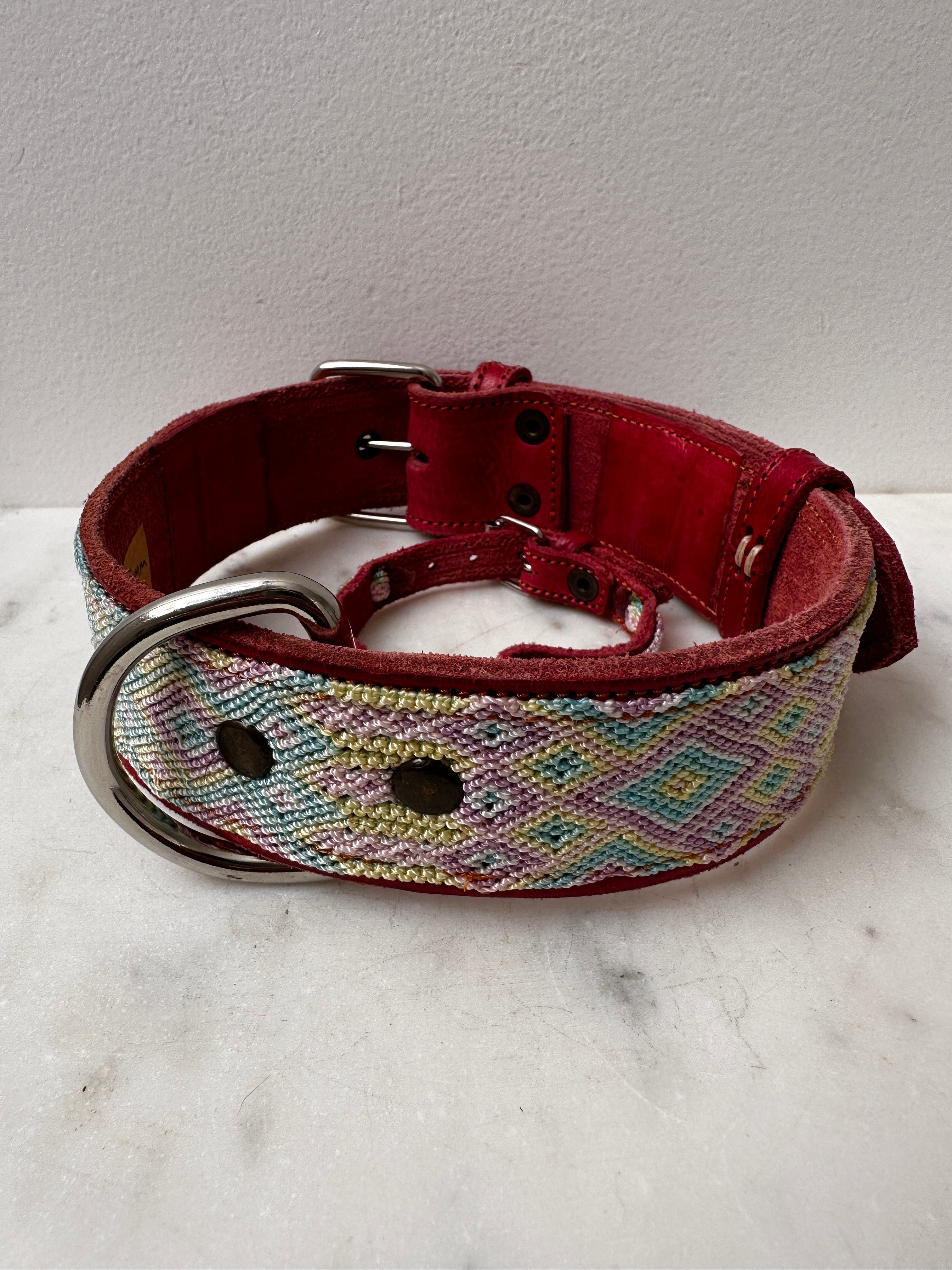 Huichol Leather Wide Dog Collar L4 | Homewares