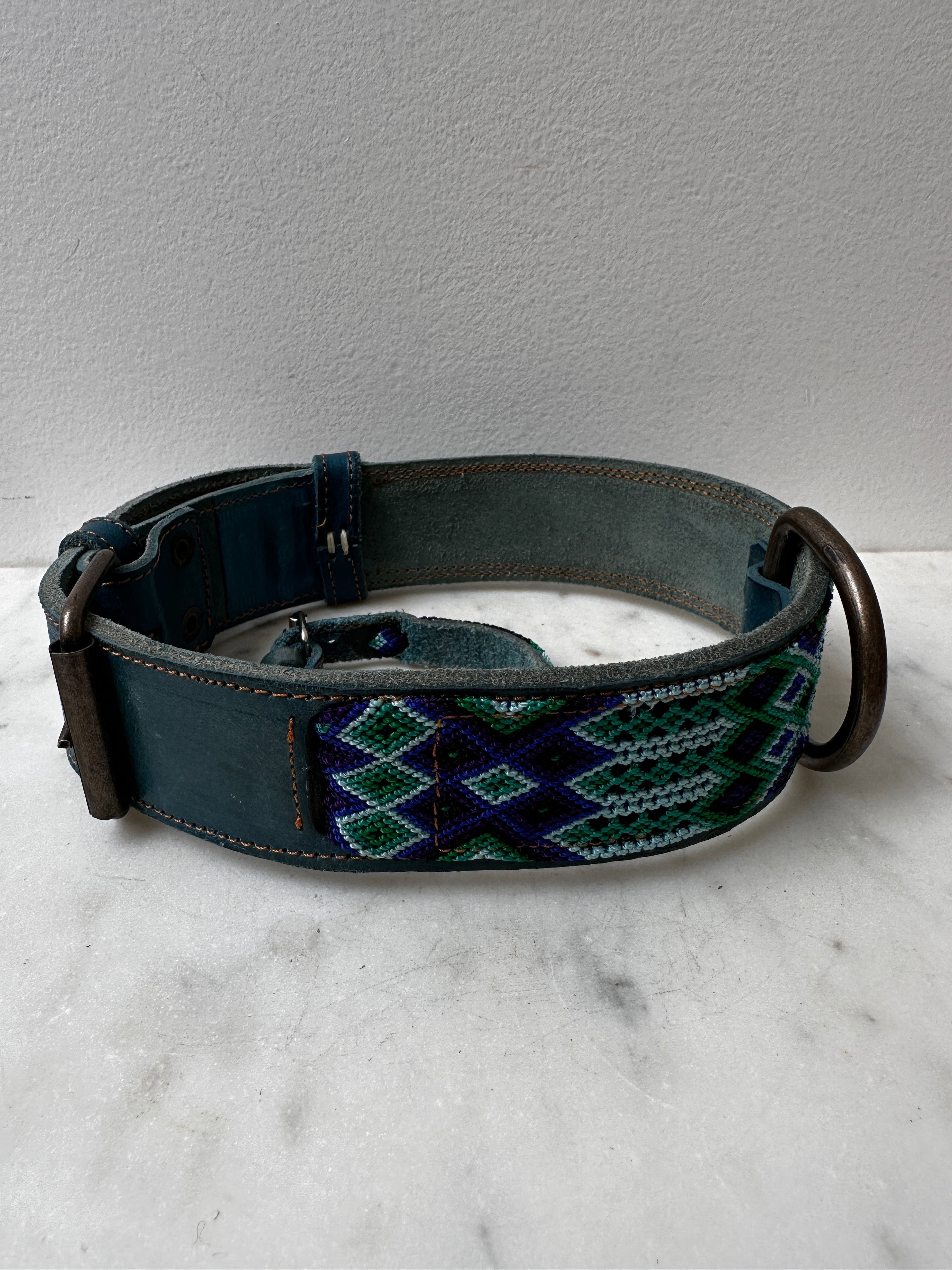 Future Nomads Homewares One Size Huichol Leather Wide Dog Collar L7