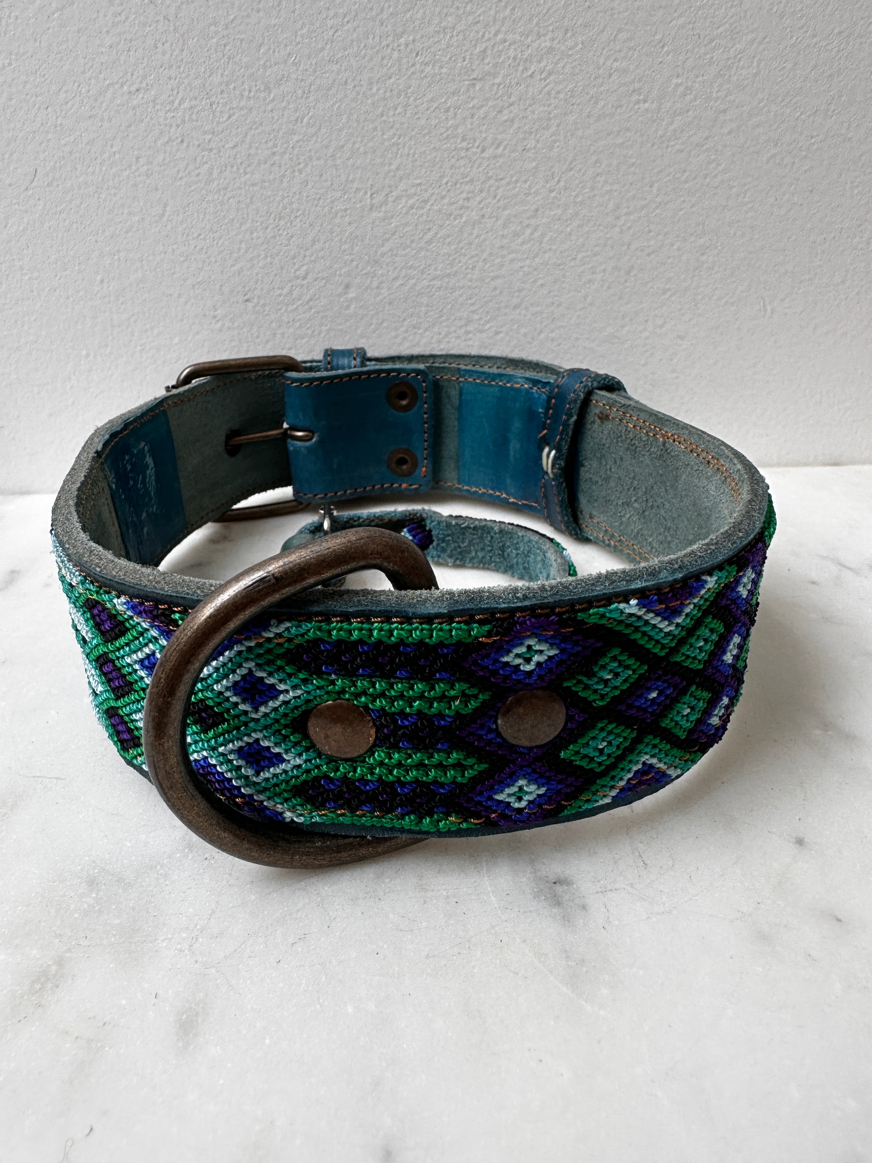 Future Nomads Homewares One Size Huichol Leather Wide Dog Collar L7