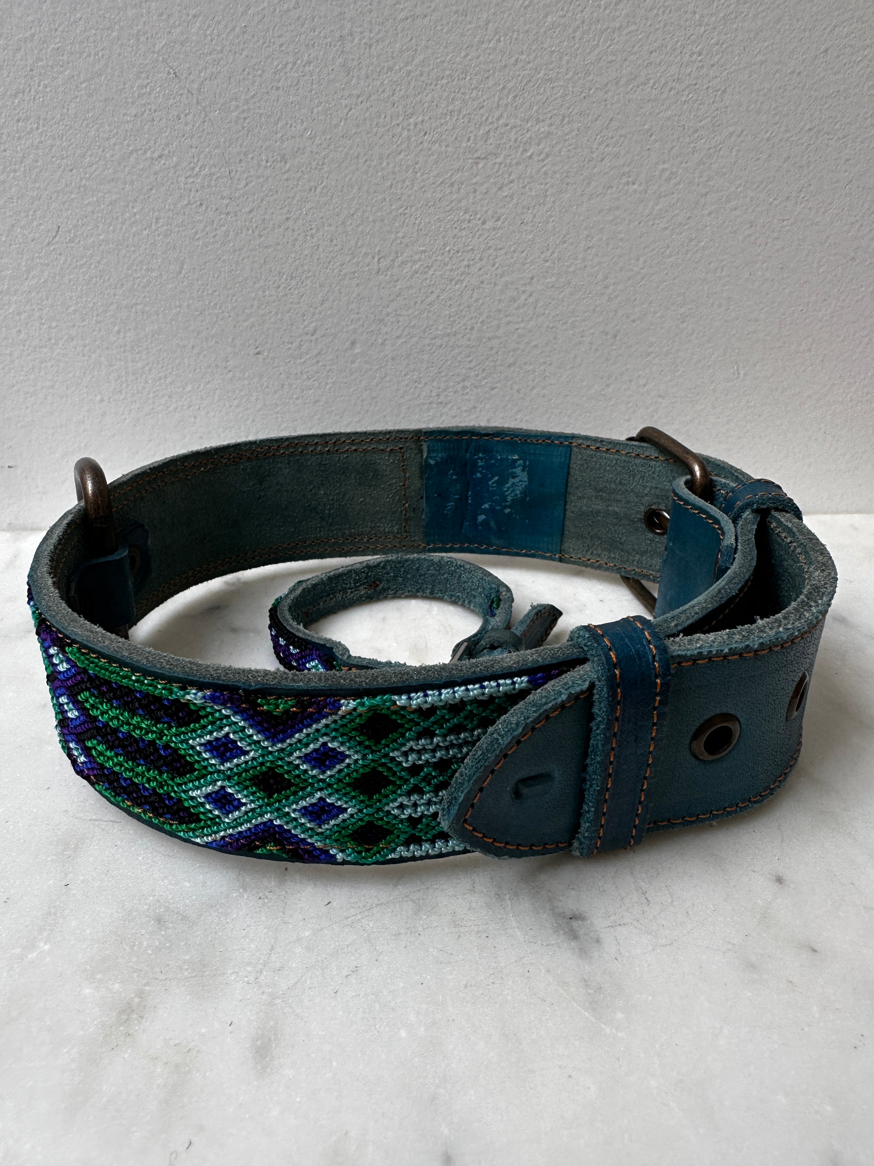 Future Nomads Homewares One Size Huichol Leather Wide Dog Collar L7