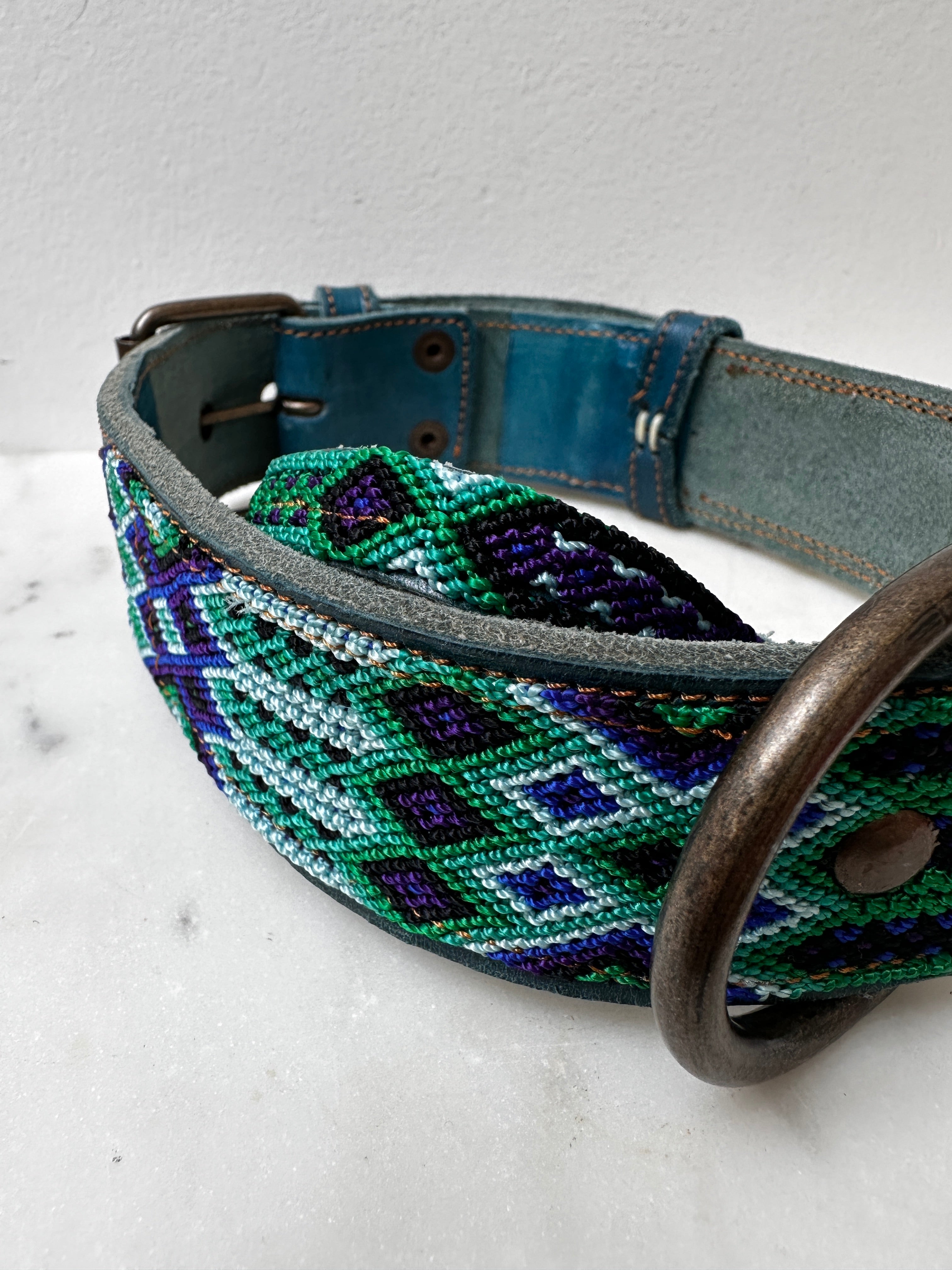 Future Nomads Homewares One Size Huichol Leather Wide Dog Collar L7