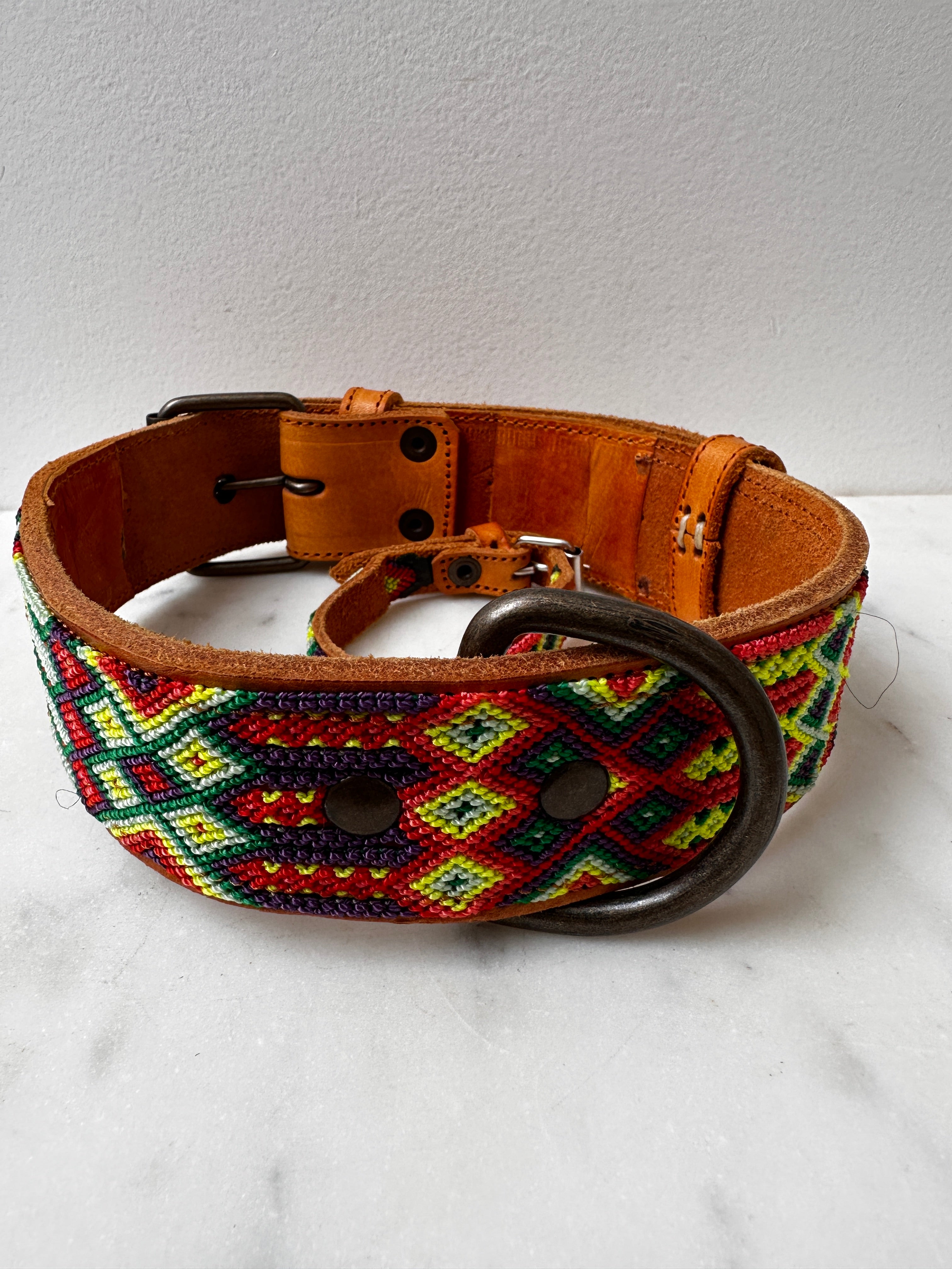 Huichol Leather Wide Dog Collar L8 | Homewares
