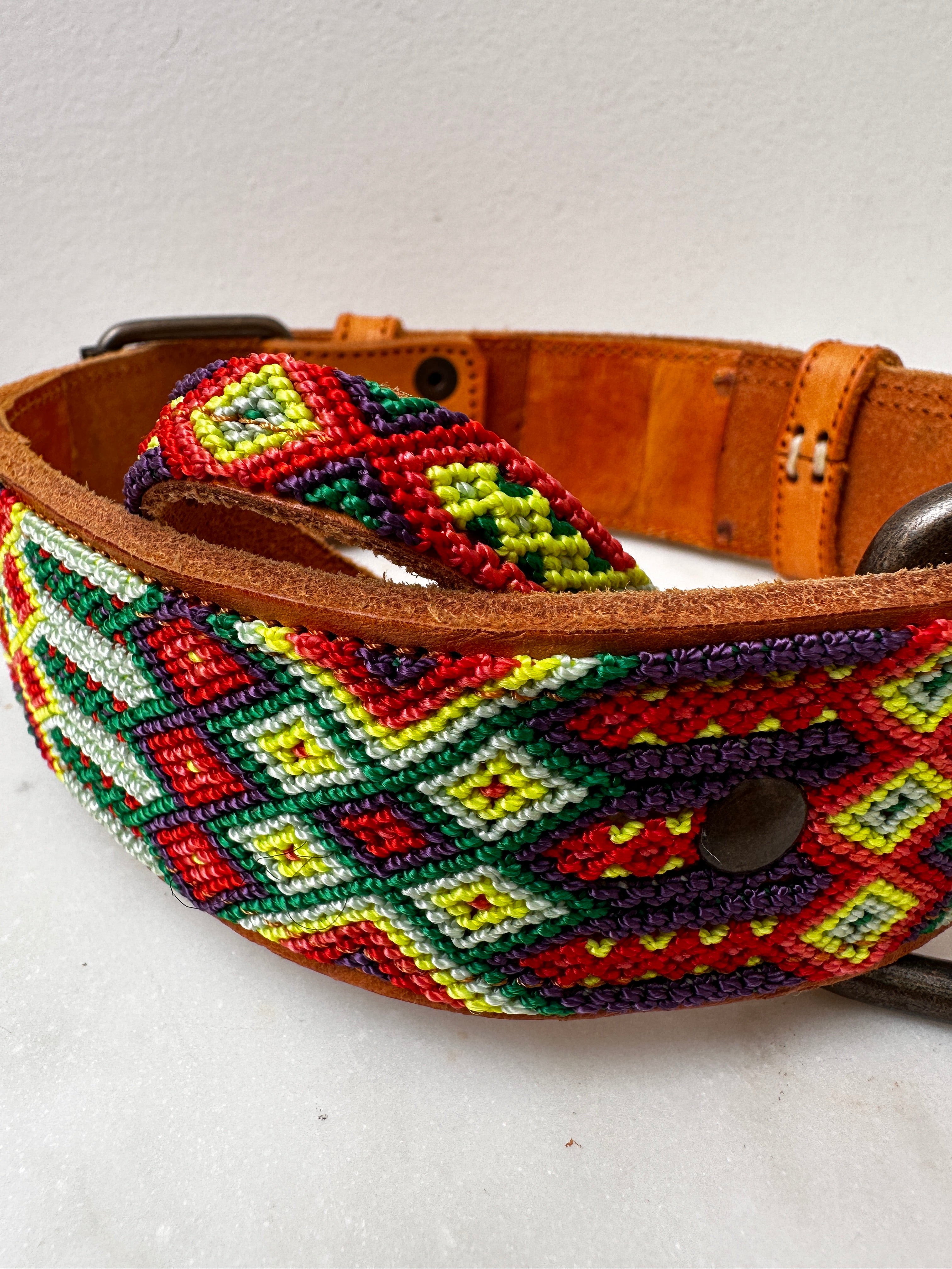 Future Nomads Homewares One Size Huichol Leather Wide Dog Collar L8