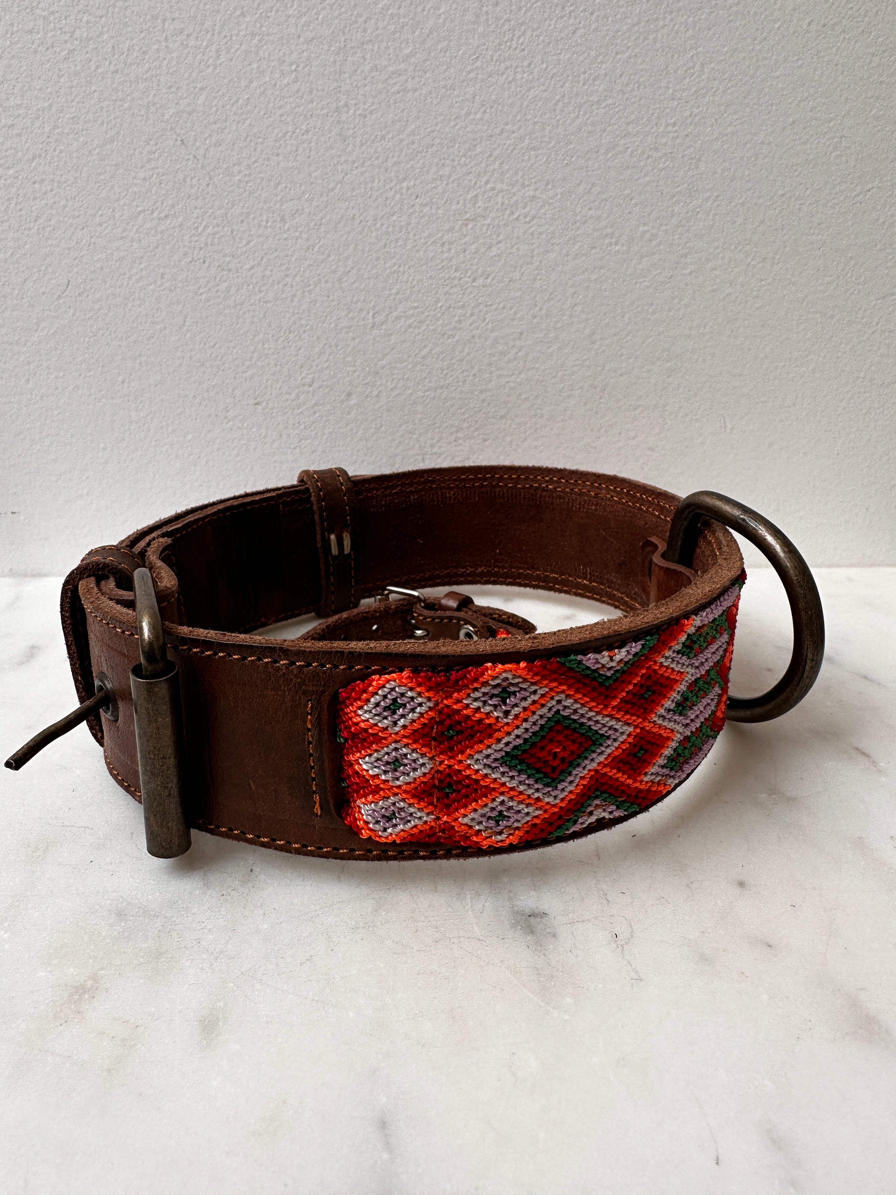 Future Nomads Homewares One Size Huichol Leather Wide Dog Collar L9