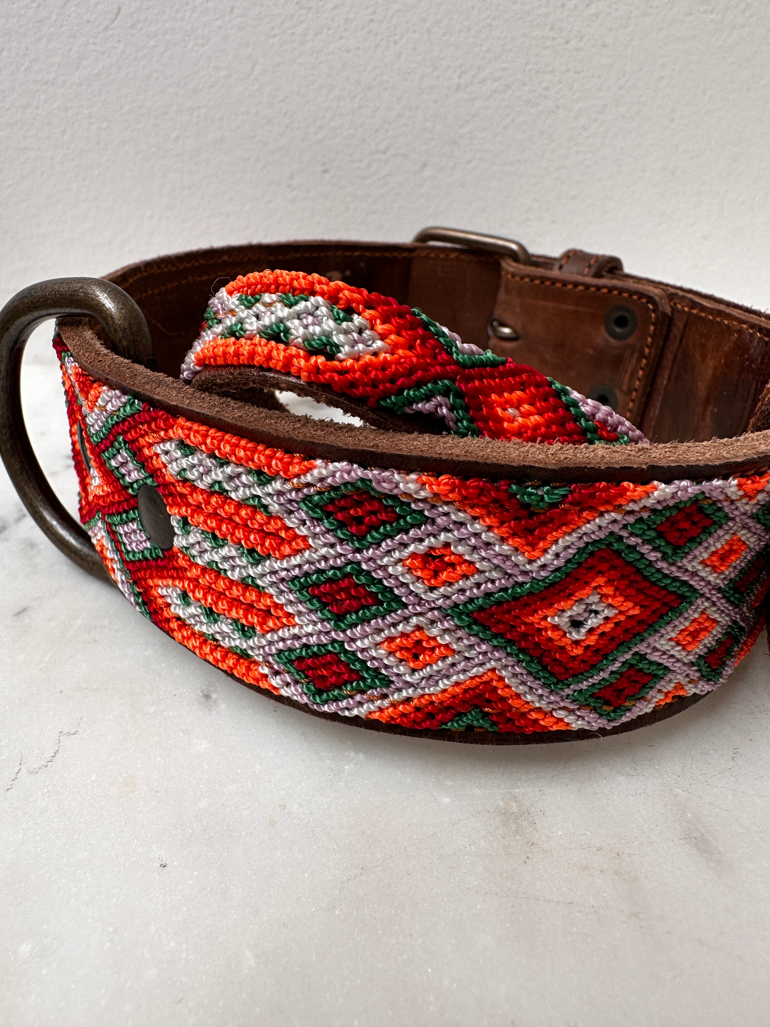 Future Nomads Homewares One Size Huichol Leather Wide Dog Collar L9