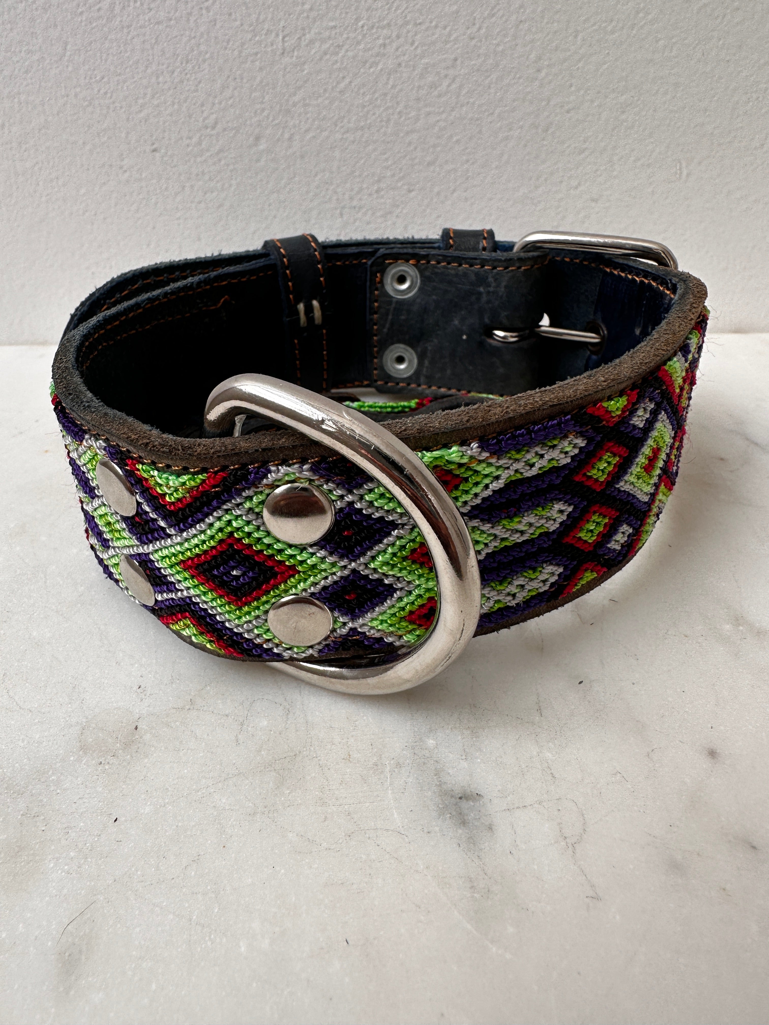 Future Nomads Homewares One Size Huichol Leather Wide Dog Collar M1